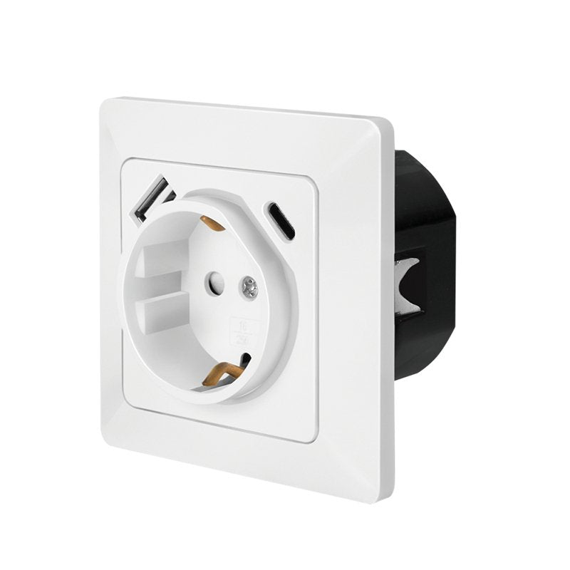 Toma De Pared 1 Base De Enchufe Schuko Y 1 Usb-A 1 Usb-C  Pd Blanco  Logilink