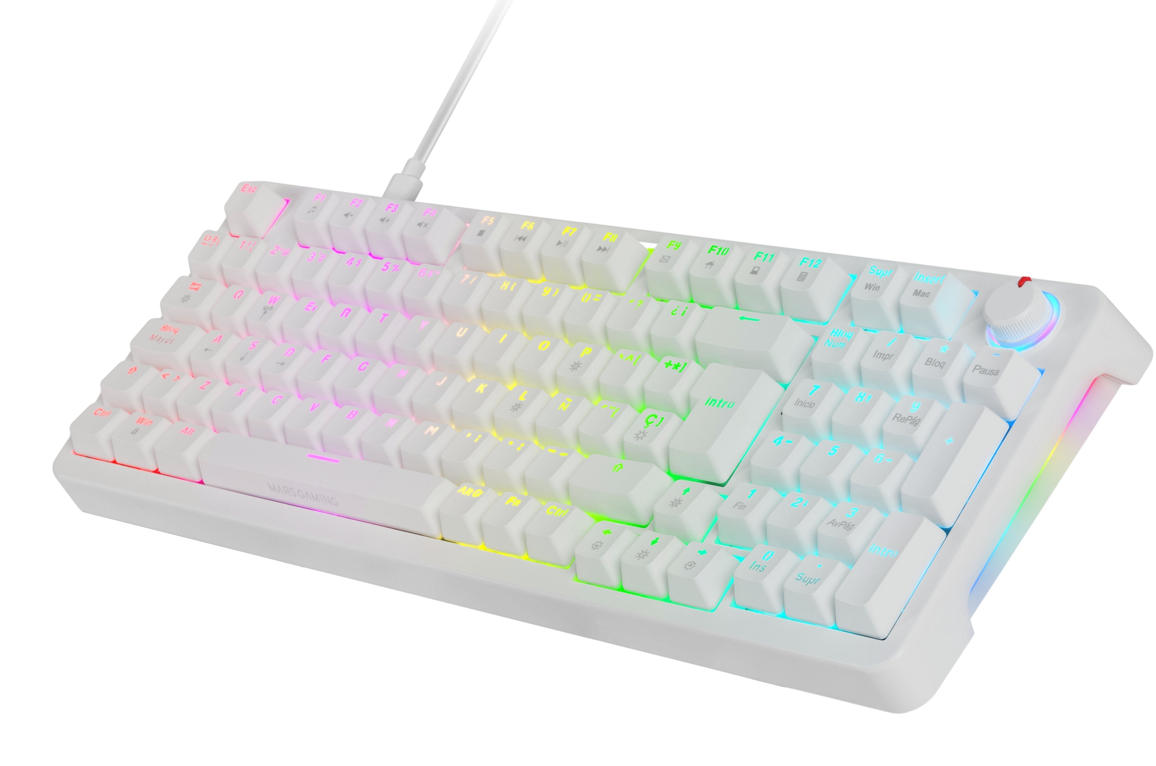Teclado Mars Gaming Mkprowyfr Mecanico Rgb Silent Switch  Rueda De Control Frances Color Blanco