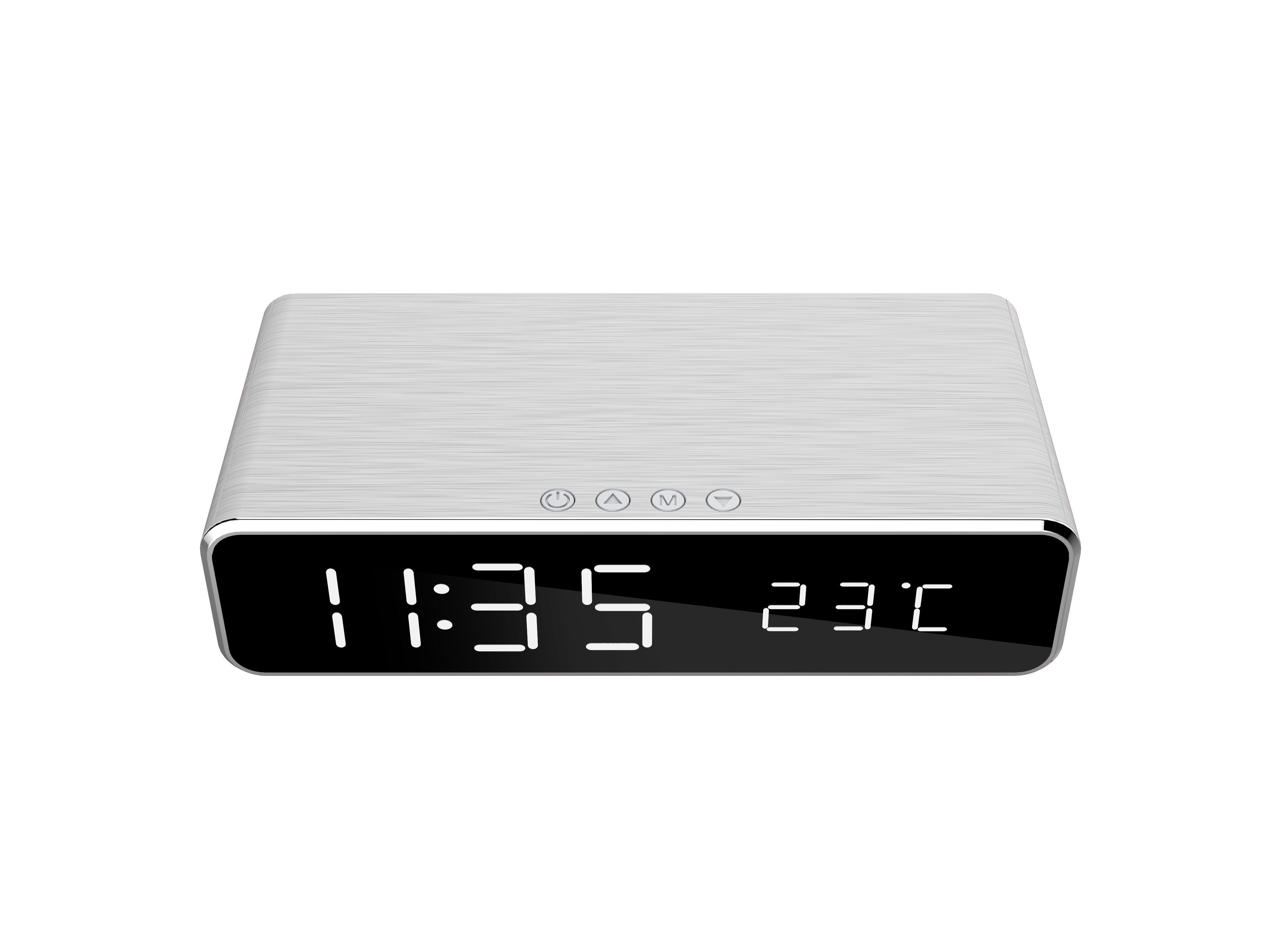 Gembird Dac-Wpc-01-S, Reloj Despertador Con Cargador Inalambrico, Plata, Iphone X/Xs/Xr, Iphone 8, Galaxy S8/S7/S6, Lcd