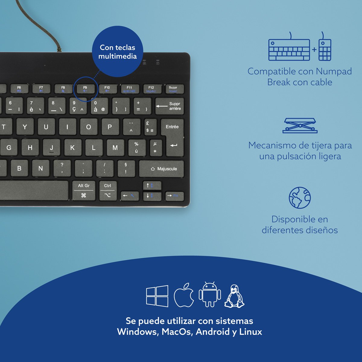 Teclado Francés R-Go Tools Usb Azerty Negro Rgocofrwdbl