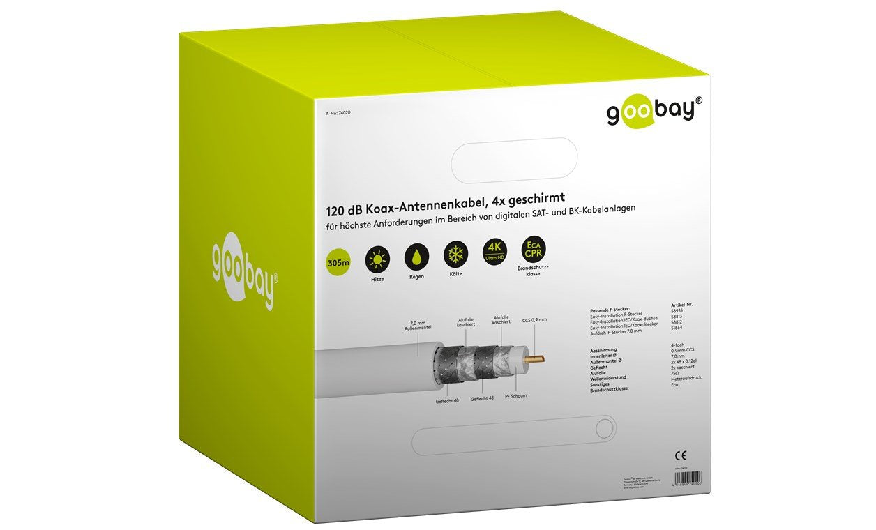 Cable Coaxial 305 Metros Sat De 120 Db, Blindado En 4 Mallas, Ccs
 Para Sistemas Digitales Sat Y Dvb-C Blanco