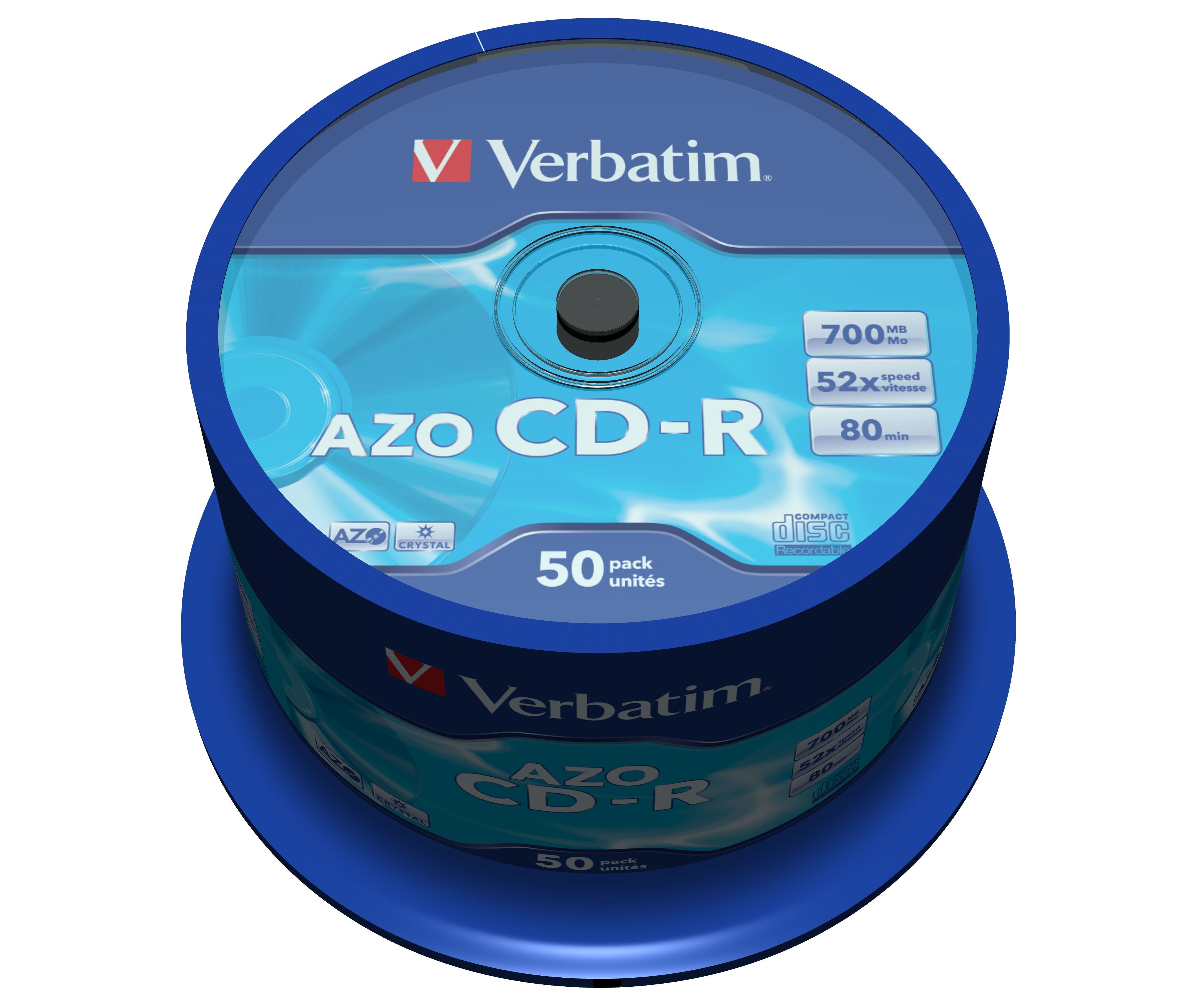 Verbatim Cd-R Azo, 700mb, 52x, 50 Pack Spindle, Superficie Crystal