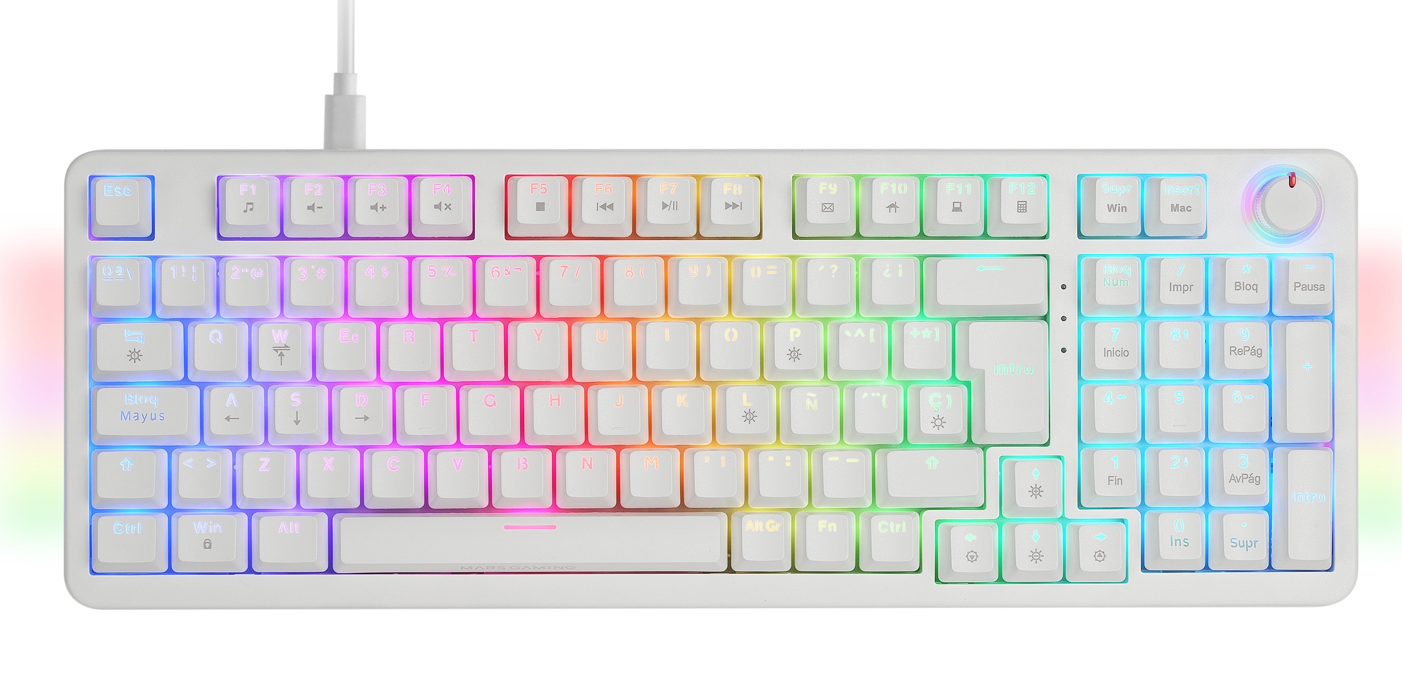 Teclado Mecanico Mkpro Switch Blue Rgb Blanco Mars Gaming Iluminación Rgb / Teclado Completo / Switches Mecánicos Intercambiables En Caliente