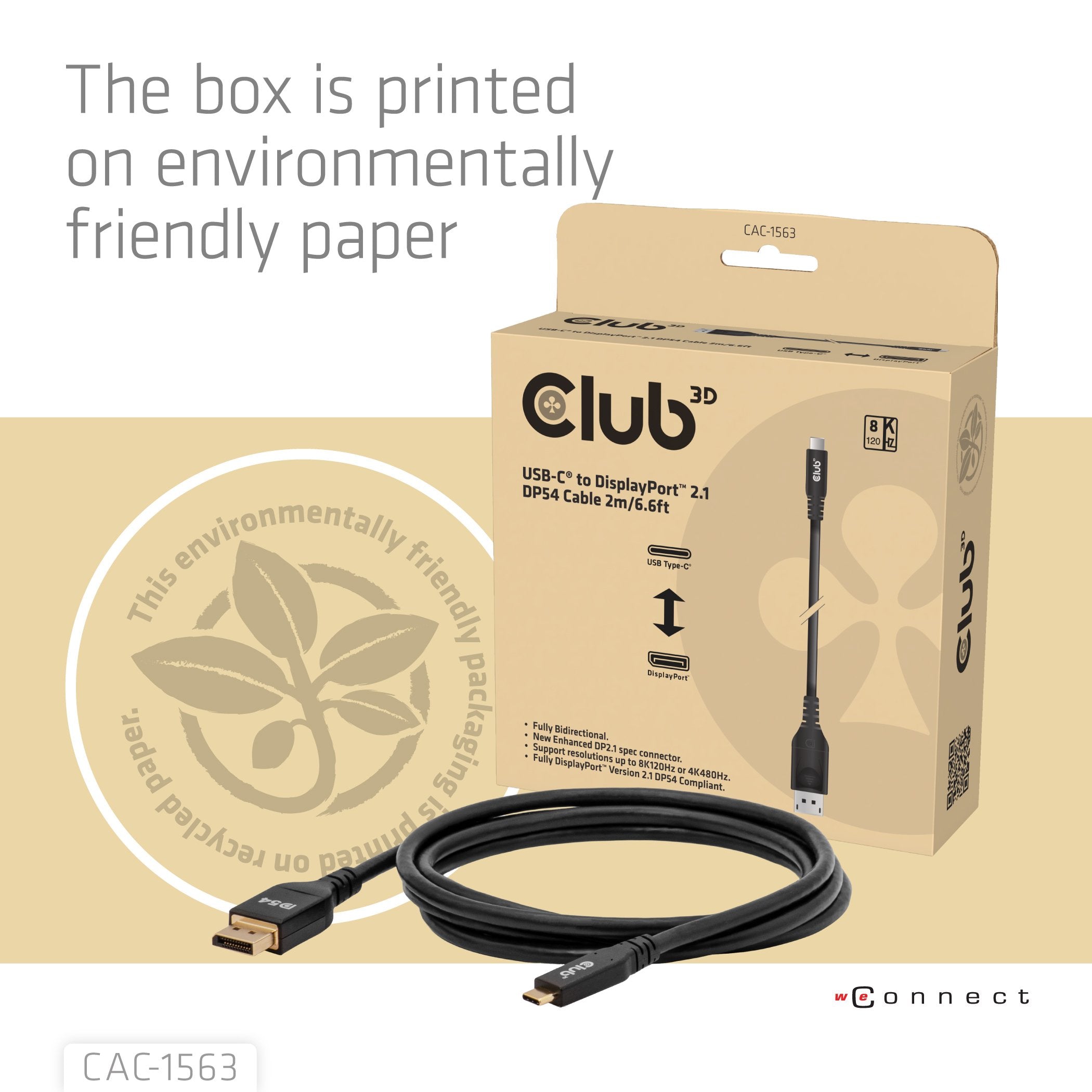 Club3d Cable Usb Typ C <-> Dp 2.1 2m 8k120hz M M