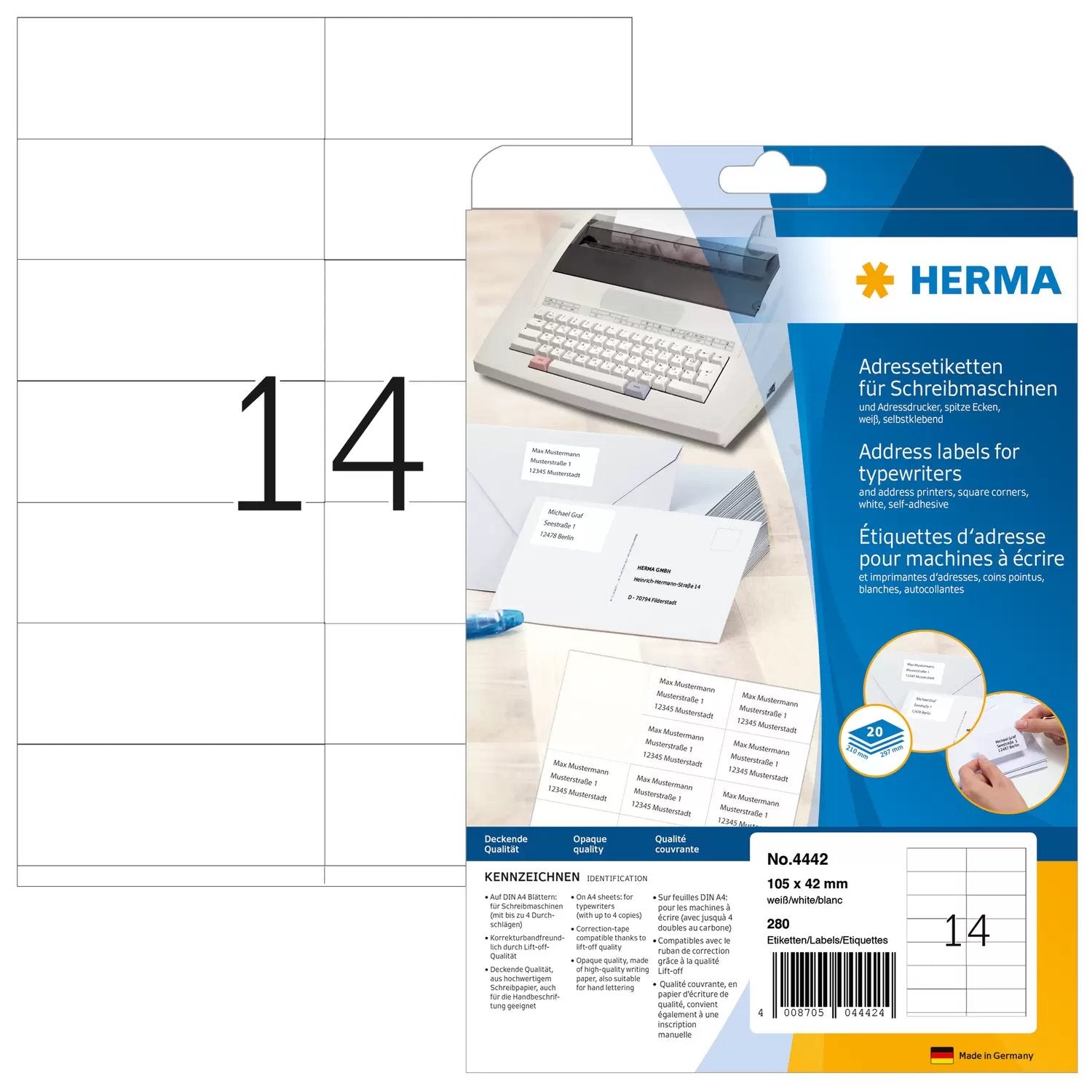 EAN 4008705044424 - HERMA 4442 etiqueta para dirección Blanco imagen 1