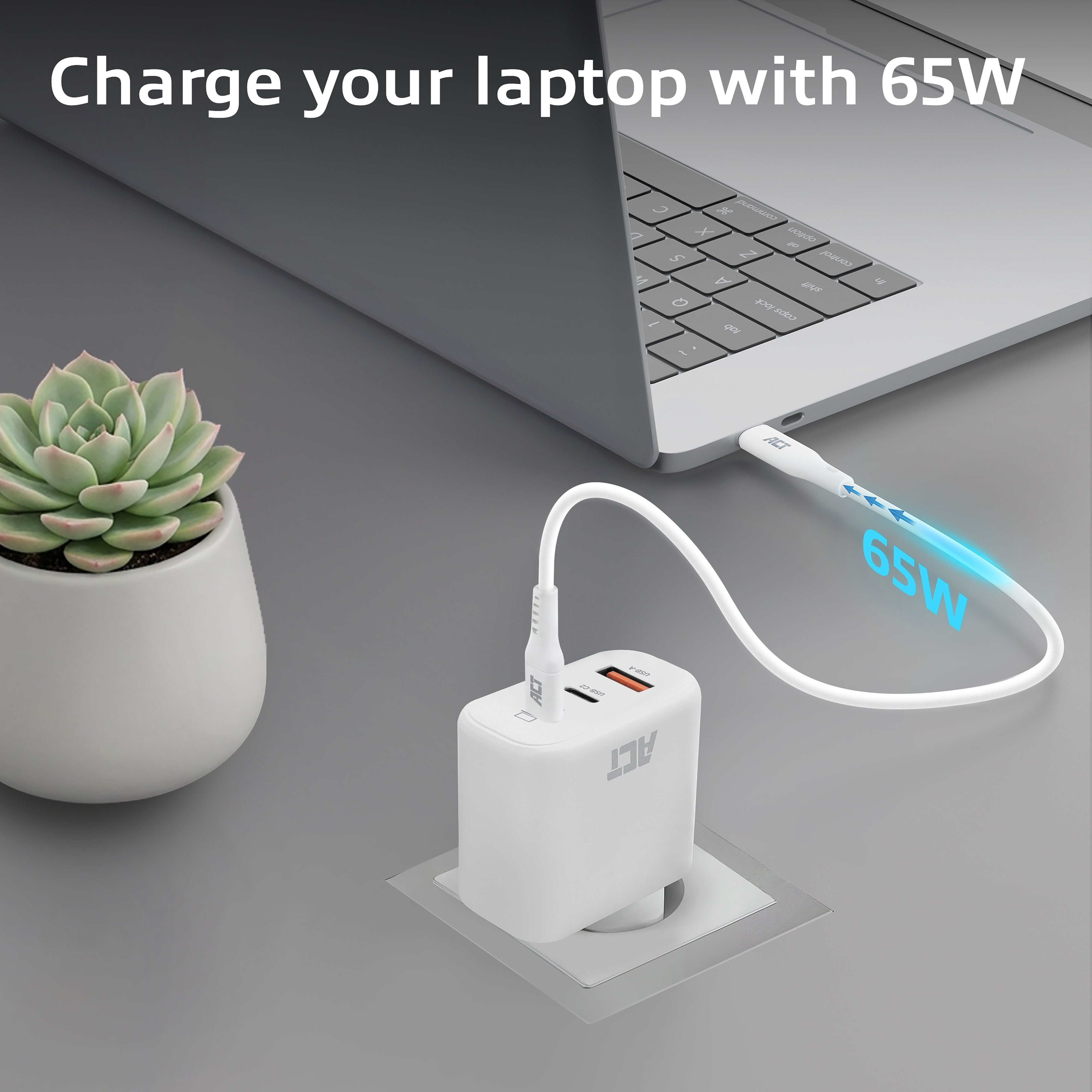Cargador Usb-C/Usb-A De 65 W Y 3 Puertos Con Power Delivery Pps, Quickcharge Y Ganfast