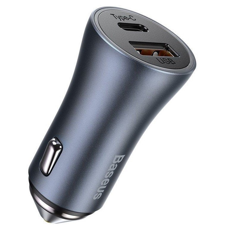 Ladowarka Samochodowa Baseus Golden Contactor Pro, Usb + Usb-C, Qc4.0+, Pd, Scp, 40w (Szara) + Kabel Usb-C Do Ip 1m (Czarny)