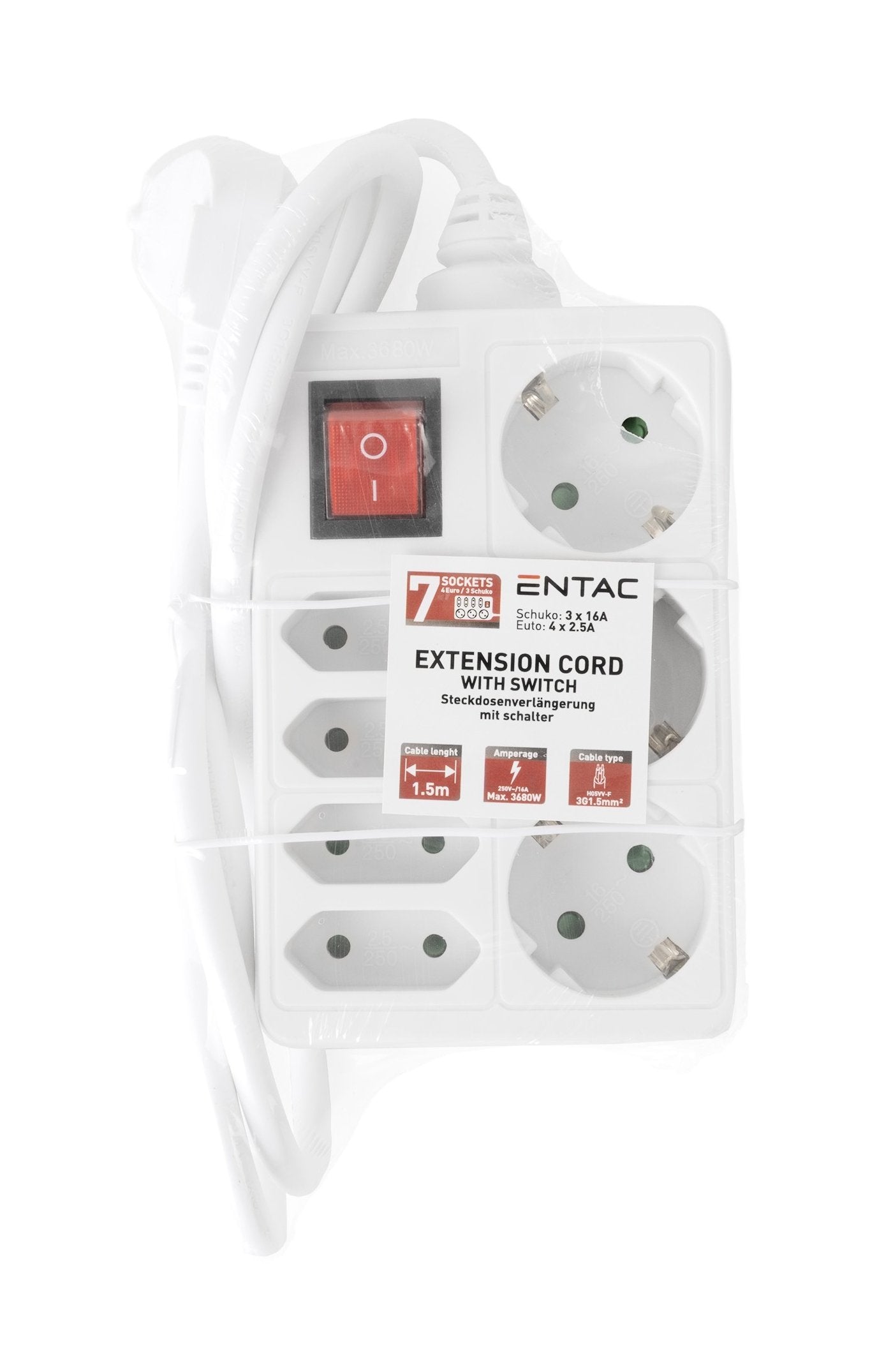 Entac Meckdosenleime 7fach 1,5m Schalter Blanco