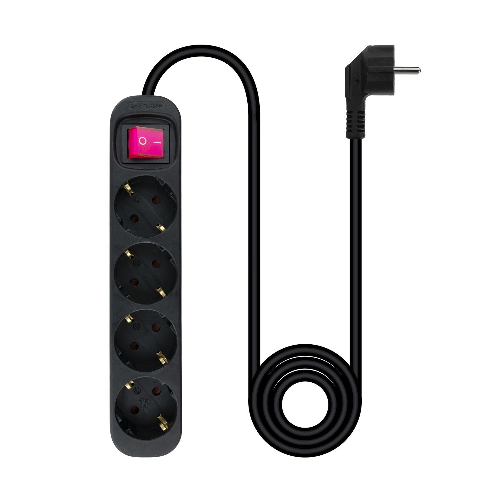 Nanocable Regleta De Proteccion Con 4 Shuckos - Cable De 1.40m - Interruptor On/Off - Negro