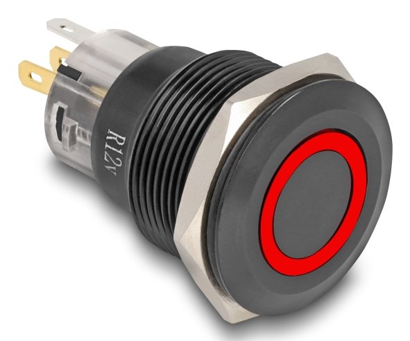 Delock Druckschalter Para Instalación Negro 22 Mm 12 V 5 X Lötanschluss Led Rojo Ring