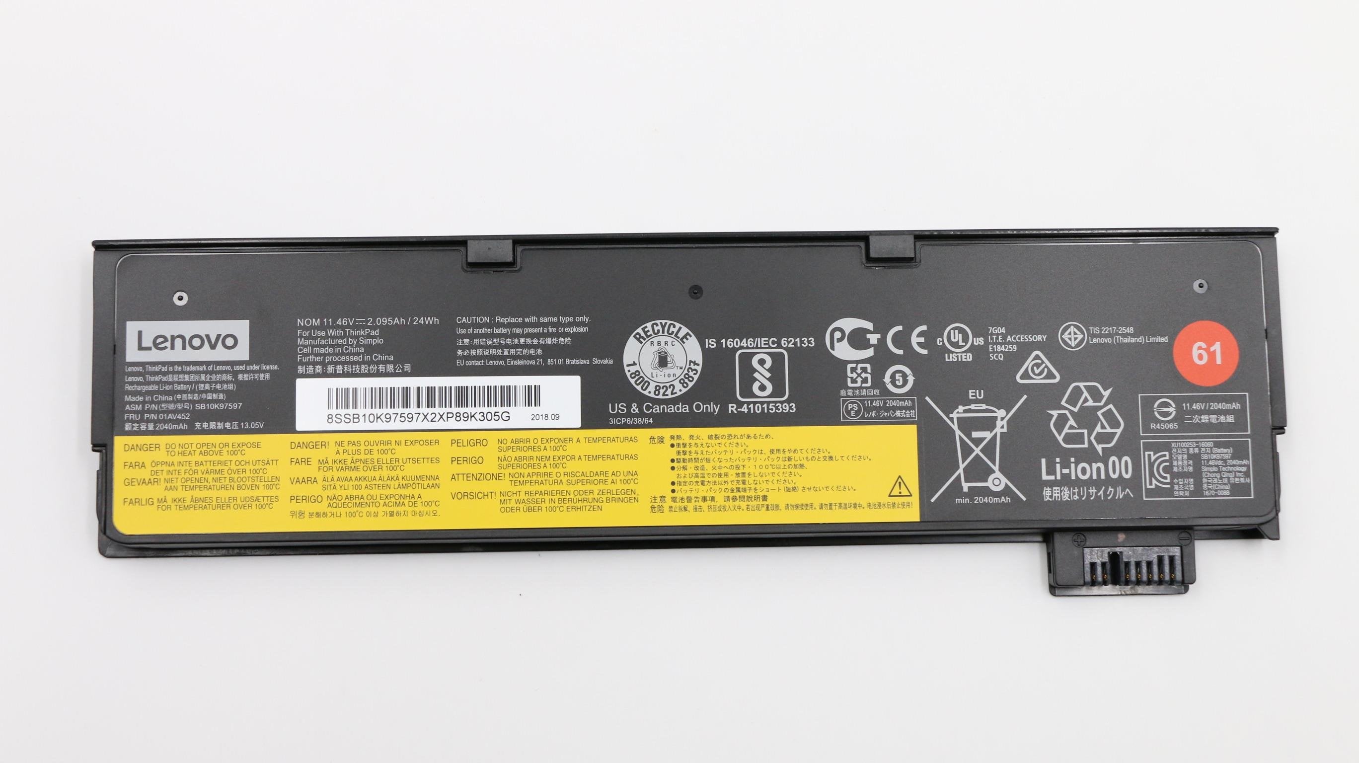 Lenovo 01av452 Batería Laptop (Thinkpad)