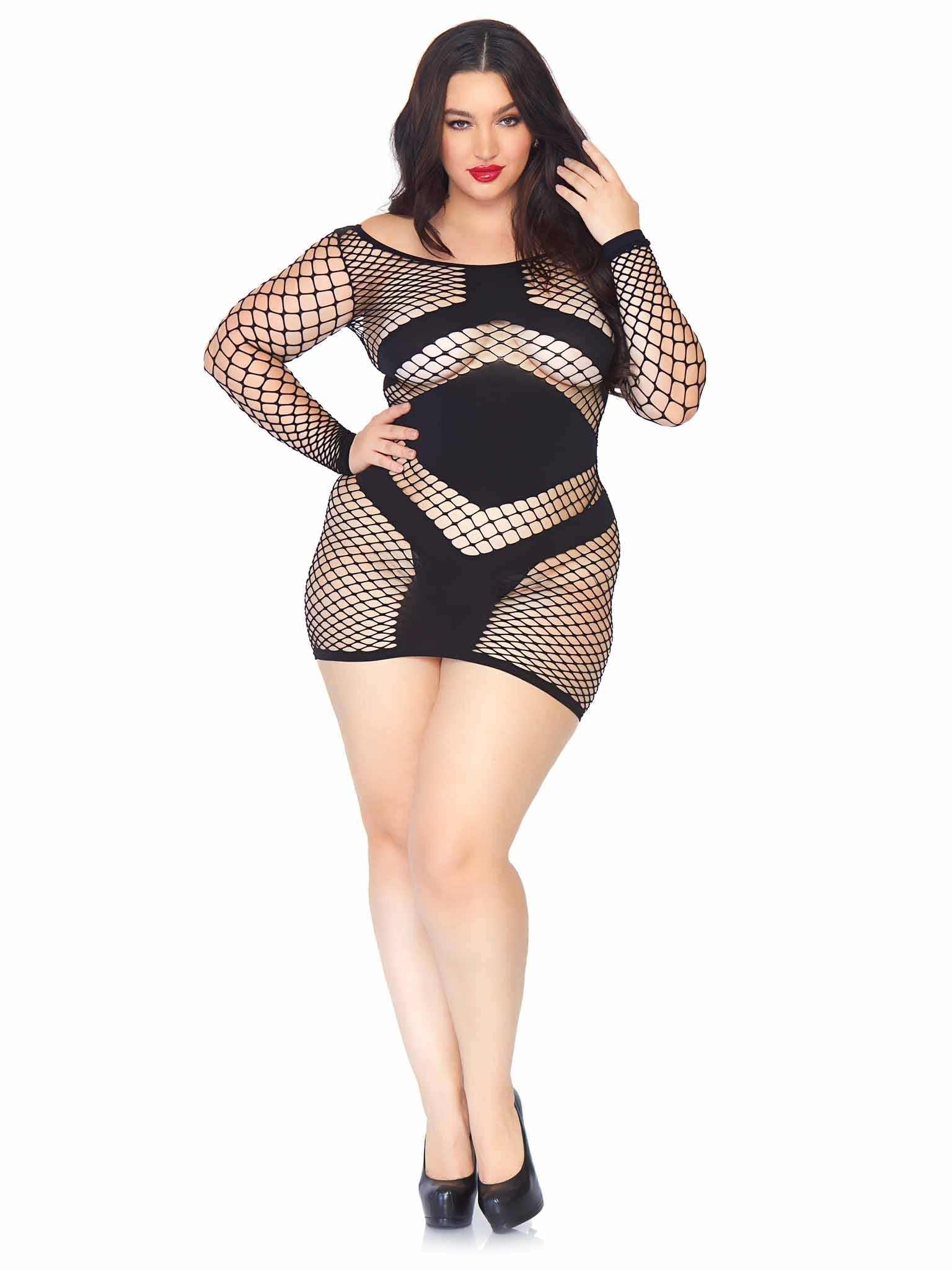 Leg Avenue - Mini Vestido Red Sexy Negro Talla Grande 1x/2x