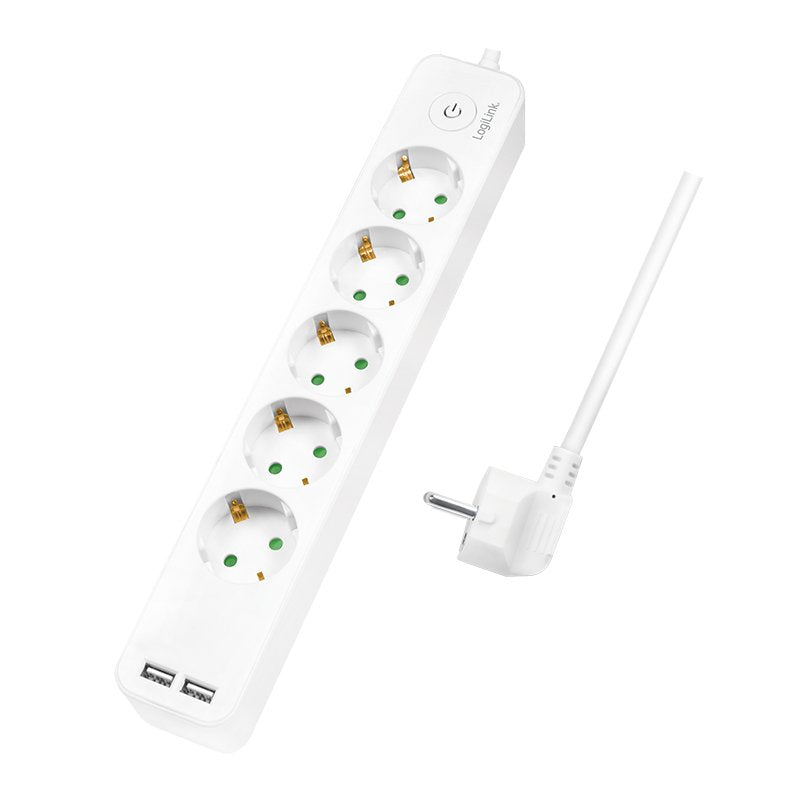 Regleta De Enchufes Logilink De 5 Vías, 1,5 M 2xusb 5v/2,1a Máx.