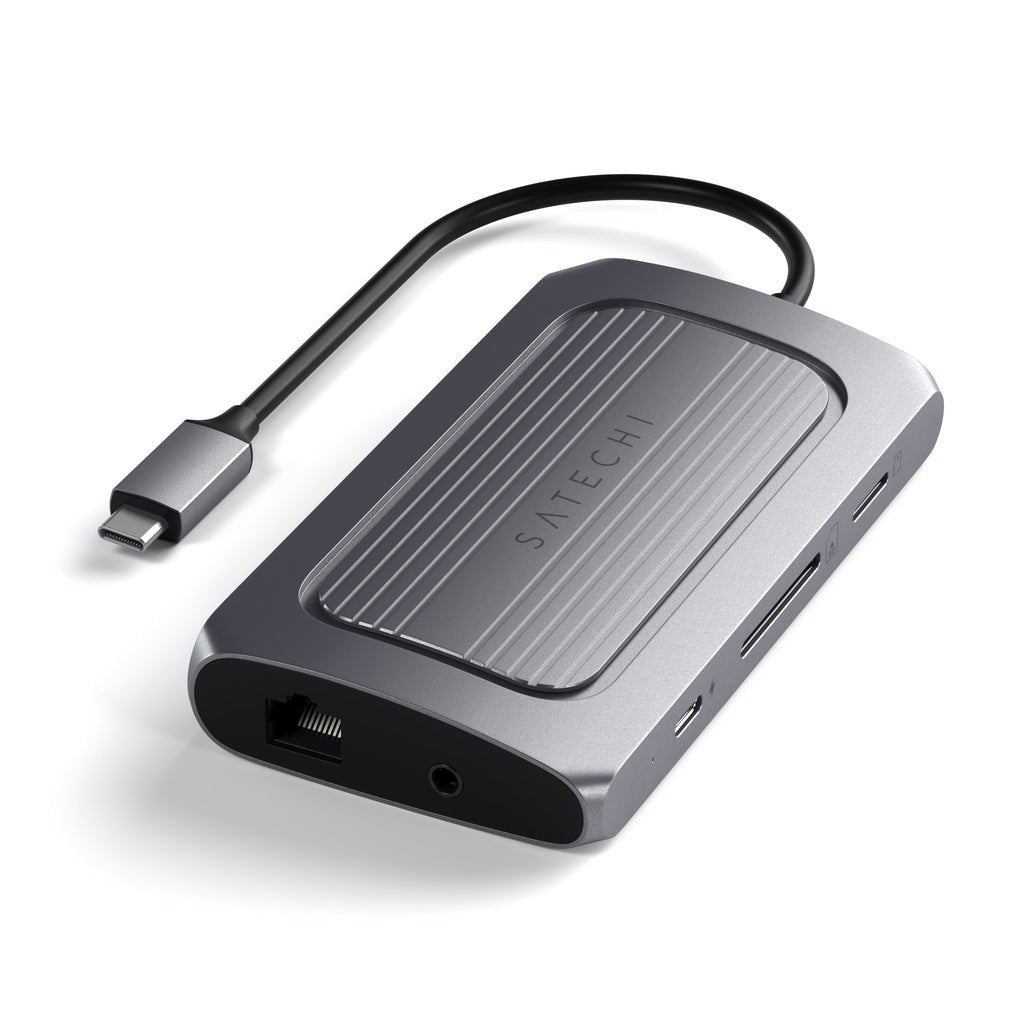 Adaptador Usb-C Multipuerto Satechi (Usb-C4, 3x Usb-A, Hdmi 8k, Ethernet, Lector De Tarjetas Micro/Sd, Puerto Jack) (Gris Espacial)