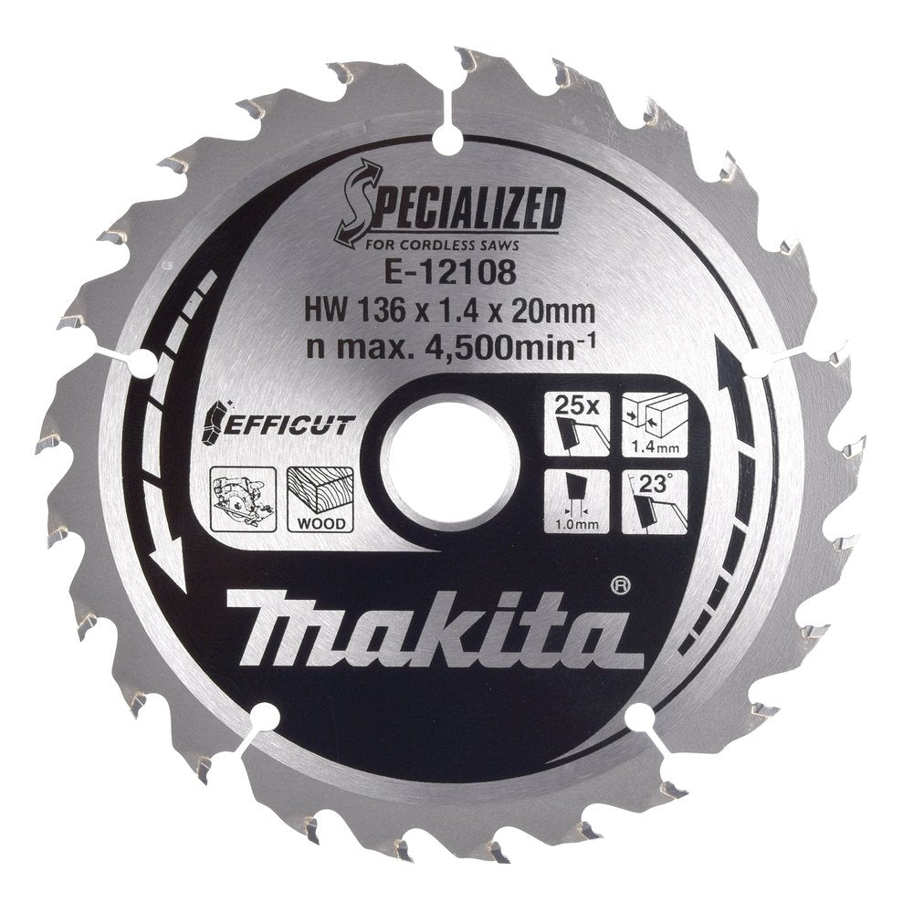 Hoja De Sierra Circular Makita Effict, E-12120, Ø 136 X 1,4 X 20 Mm, 25t