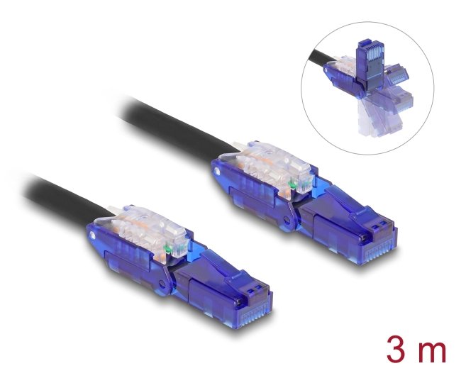 Delock Rj45 Netzwerkcable Cat.6 Utp Mit 180° Winkelbaren Steckern Schwarz 3 M