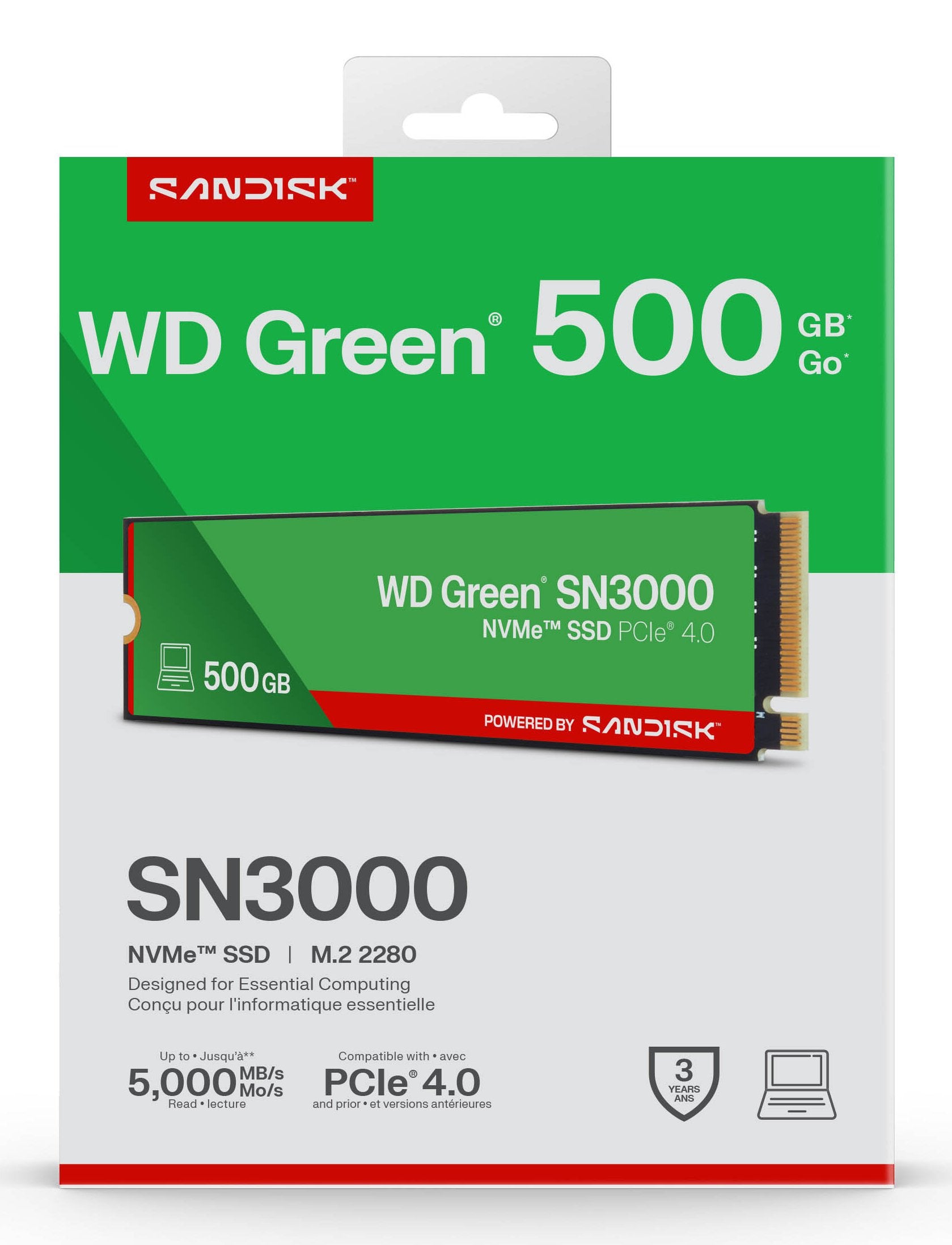 EAN 0718037904634 - SanDisk Green WD SN3000 NVMe 500 GB M.2 PCI Express 4.0 QLC 3D NAND imagen 4