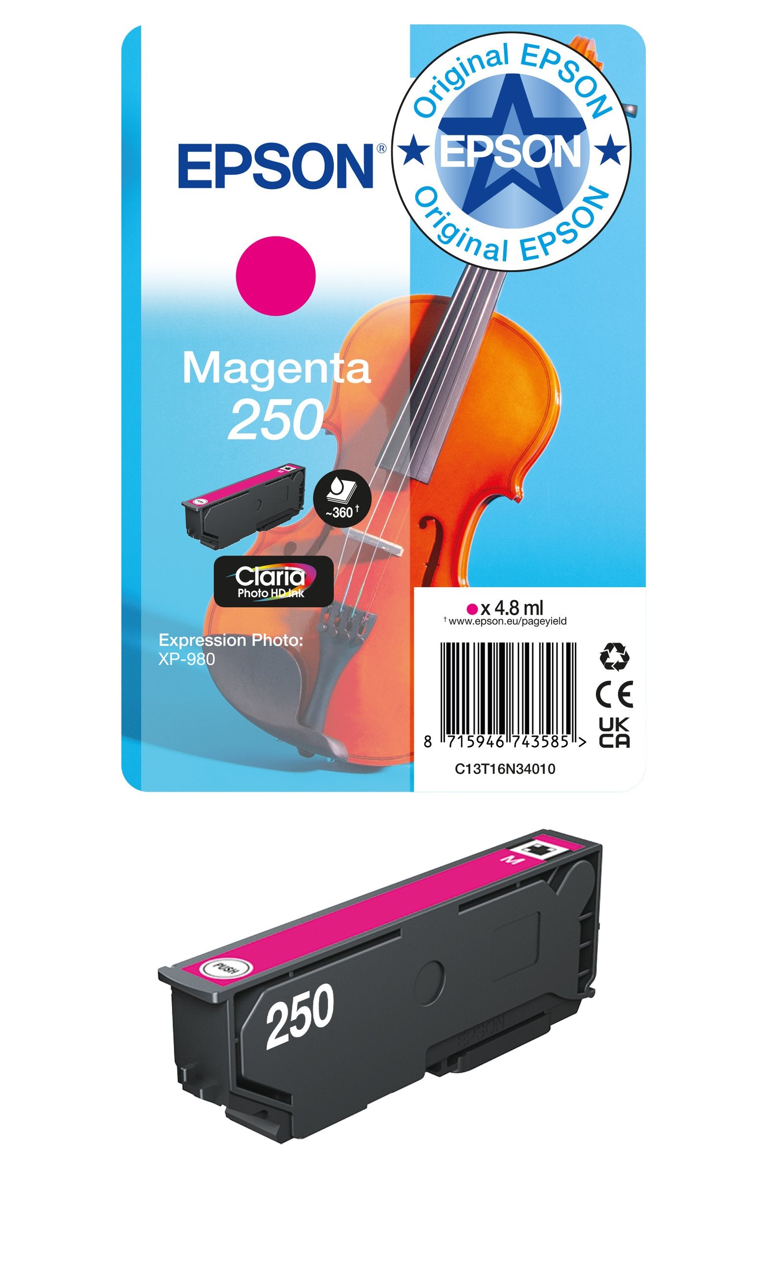 EAN 8715946743585 - Epson 250 Violin Claria Photo HD cartucho de tinta 1 pieza(s) Original Rendimiento estándar imagen 3