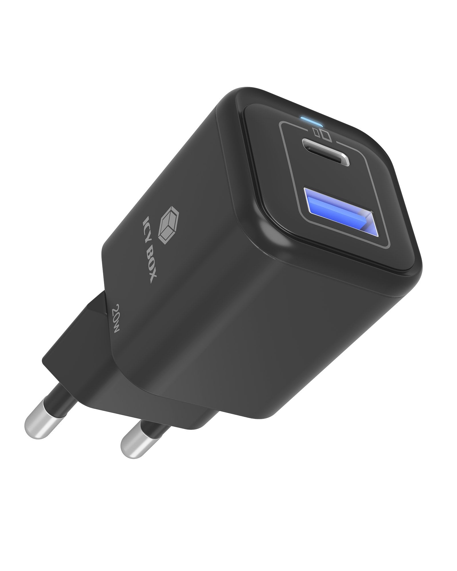 Cargador Enchufable Usb De 2 Puertos Icy Box De 20 W Ib-Ps1020-Pd, Usb-A + Usb-C Negro, Pd 3.0 20 W + Qc 3.0 18 W 61122