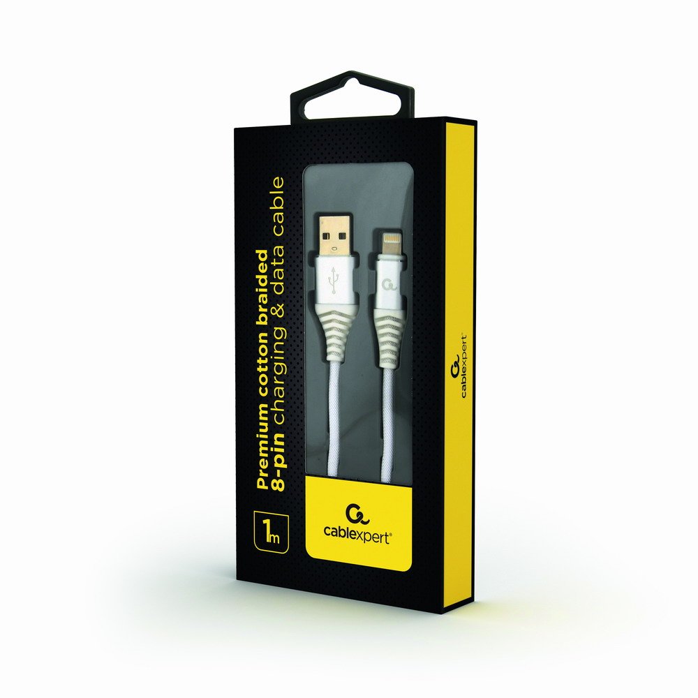 Gembird Cable De Carga Y Datos Usb A Lightning Trenzado Premium 1m, Plata Blanco