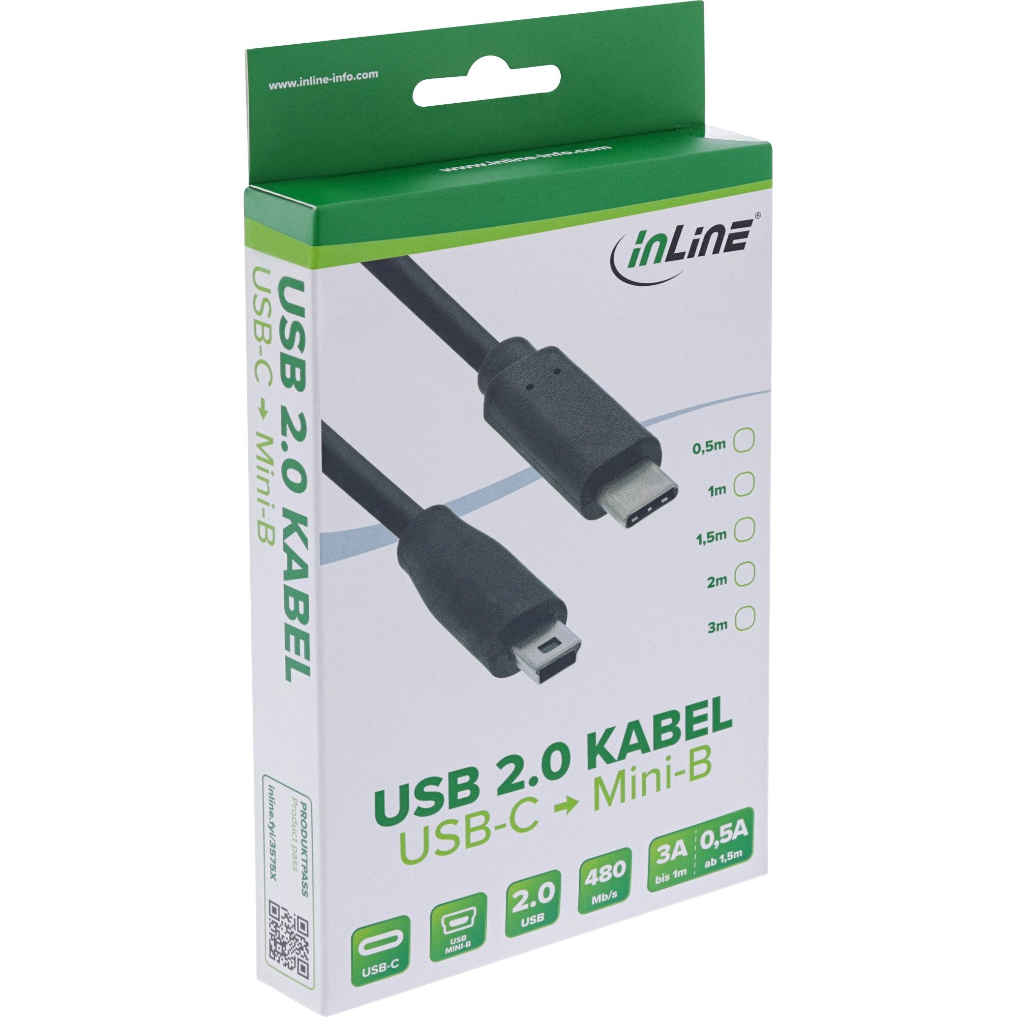Cable Inline Usb 2.0, Tipo C Macho A Mini-B Macho (5 Pines), Negro, 0,5 M