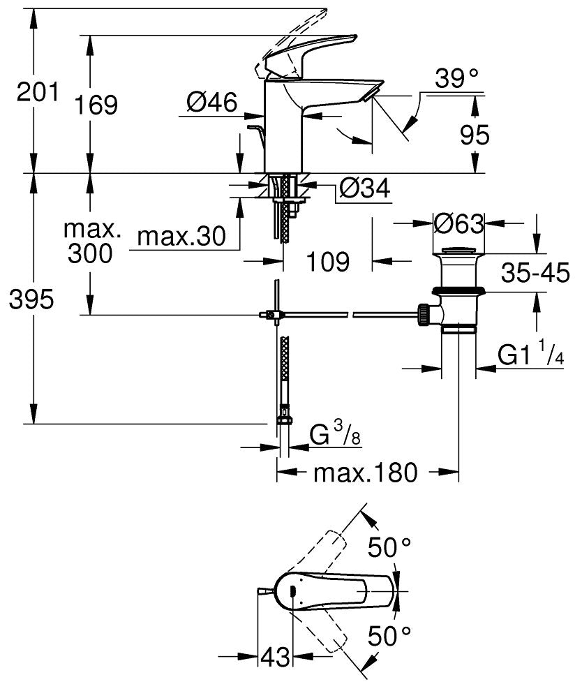 Grifo De Baño Grohe Eurosmart Tamaño S Monomando 1/2