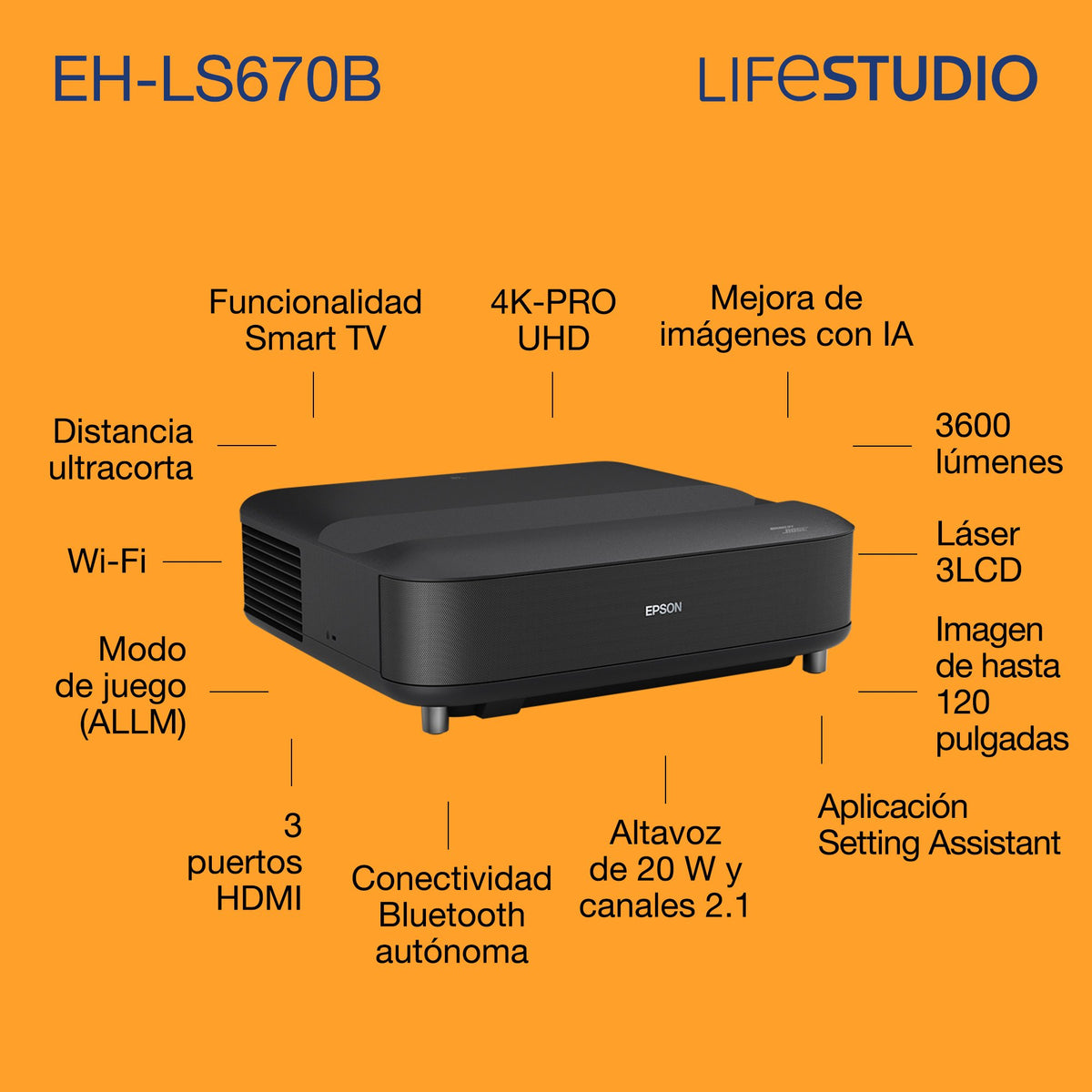 EAN 8715946742663 - Epson EH-LS670B Proyector de alcance estándar 3600 lúmenes ANSI 3LCD UHD 4K (3840x2160) imagen 8
