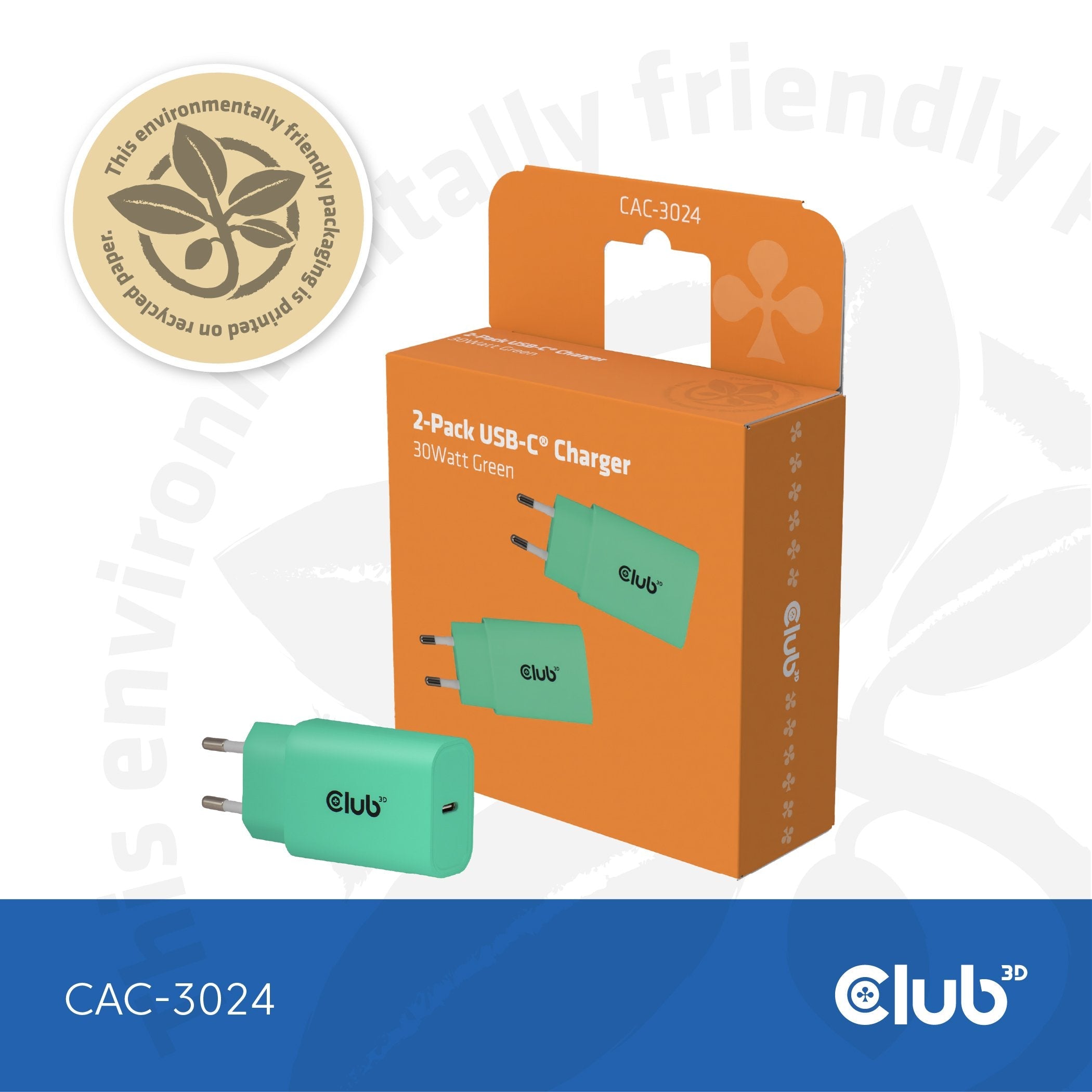 Club3d Lifemyle Cargador Usb-C 30watt, 2mk Verde Retail