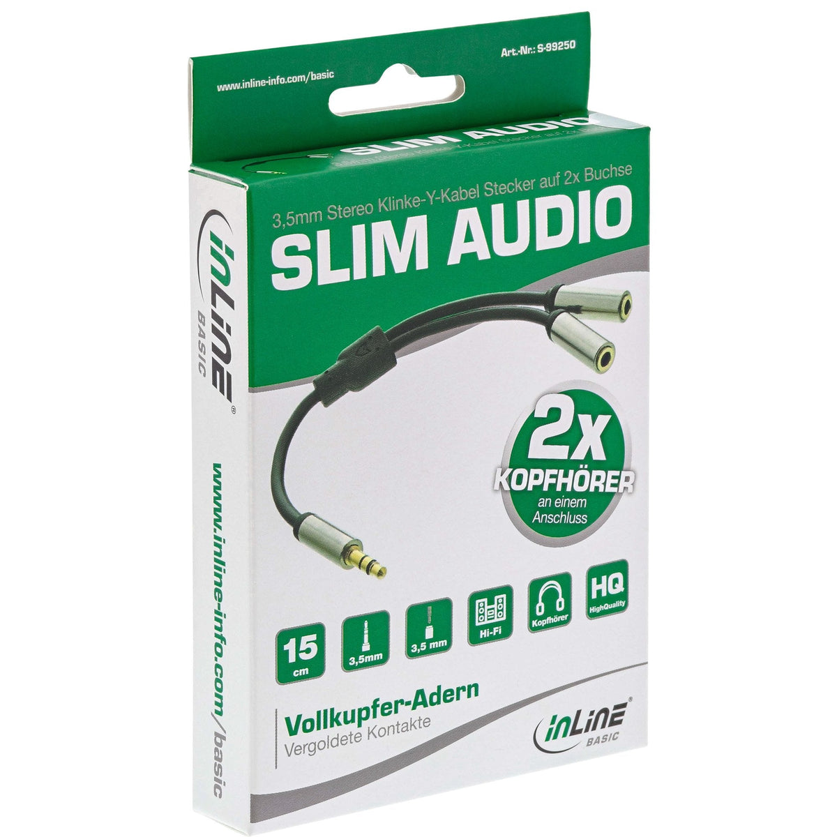 Adaptador En Y De Audio Inline De 3,5 Mm M A 2x F, 0,15 M