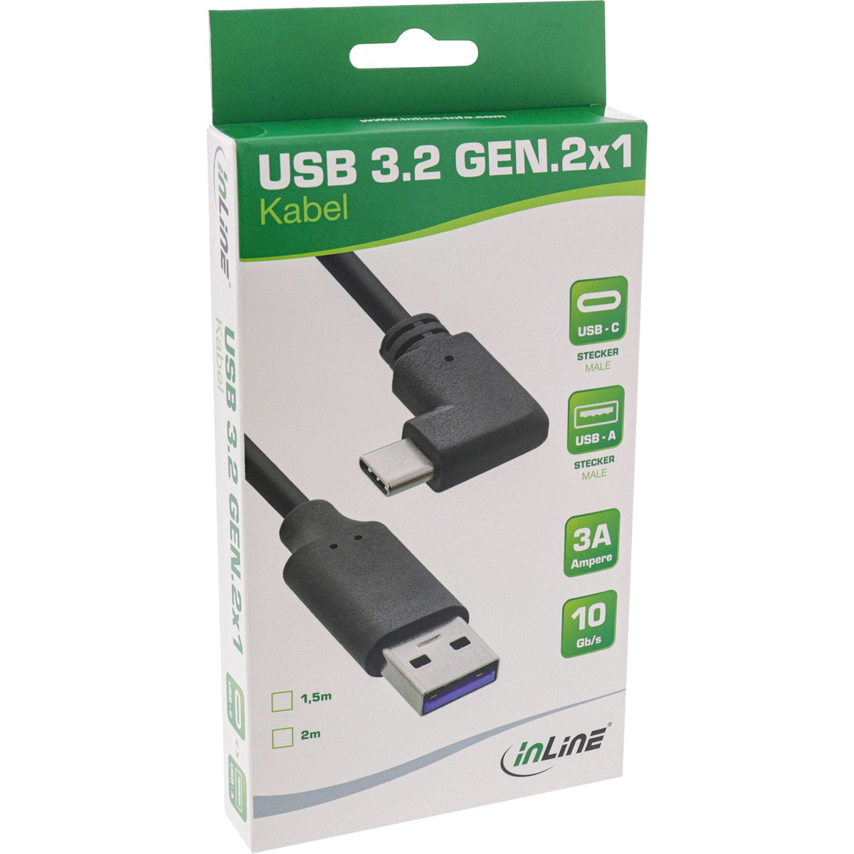 Cable Inline Usb 3.2, Usb Tipo C Macho En Ángulo A Macho A, Negro, 2 M