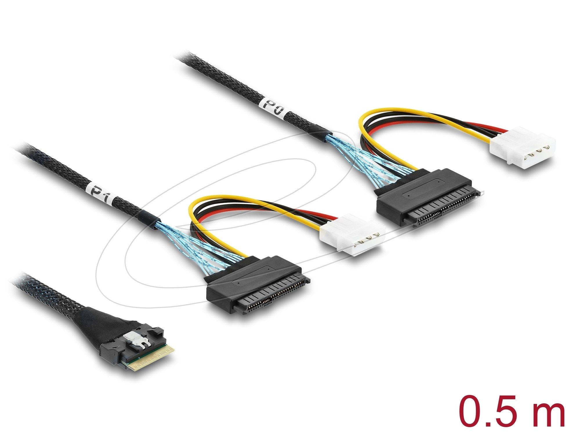 Delock Pcie 4.0 Cable Slim Sas Sff-8654 8i A 2 X U.2 Sff-8639 Hembra + Stromans