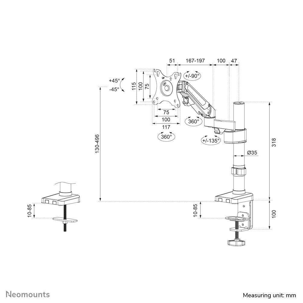 Soporte De Escritorio De Movimiento Completo Para Pantallas De 17-27" 7kg Ds70-750bl1 Neomounts
