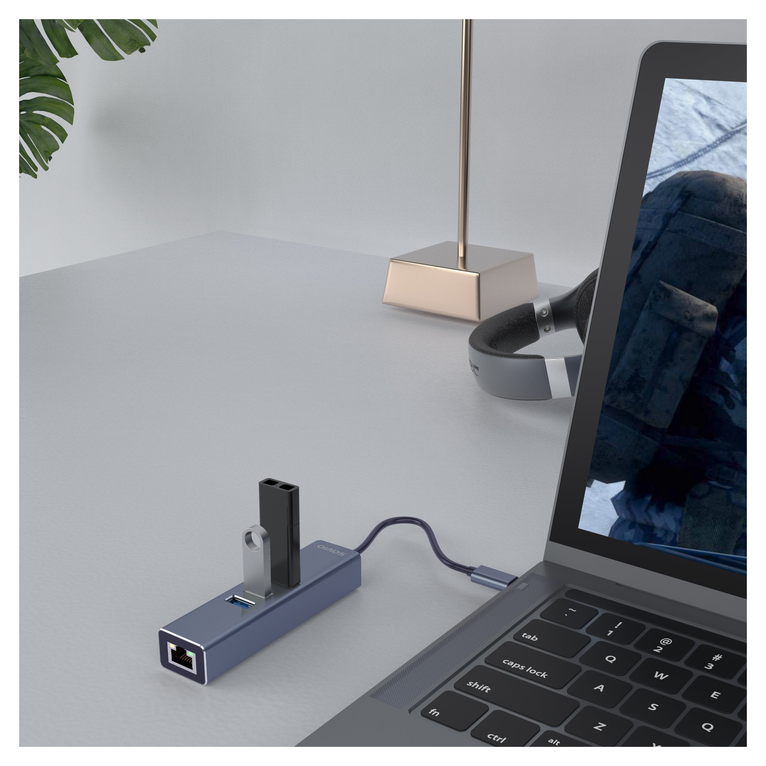 EAN 5901986047766 - Savio AK-57 USB-C - 3 x USB-A HUB with RJ-45 Gigabit Ethernet adapter 5000 Mbit/s grey 2 x USB 3.2 Gen 2  imagen 2