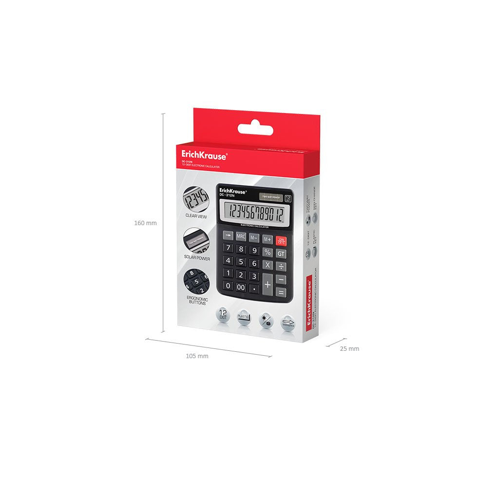 Erichkrause Calculadora Pantalla Lcd De 12 Digitos Solar Negro