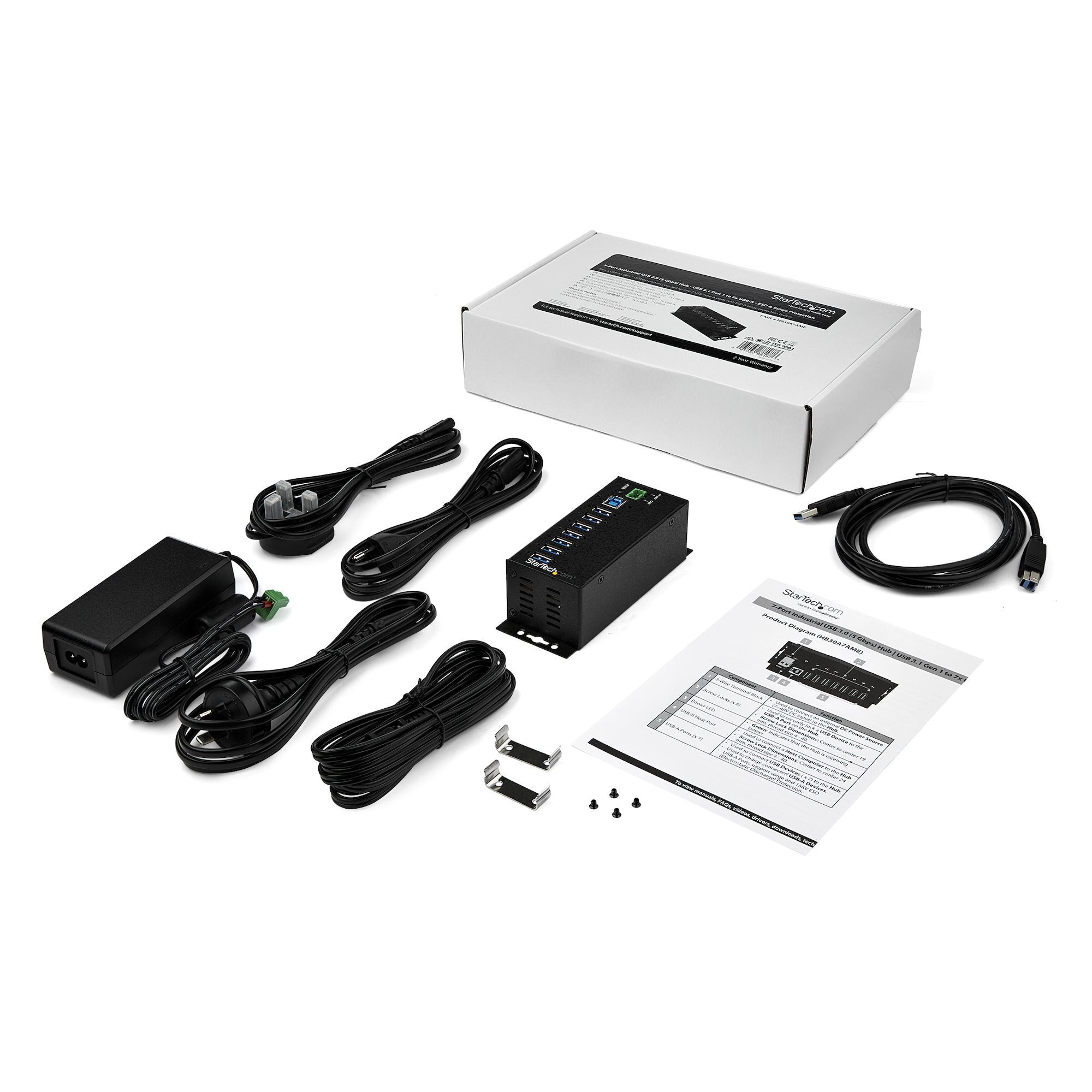 Startech.Com Hub Concentrador Ladrón Usb 3.0 De 7 Puertos Con Adaptador De Alimentación Externo - Con Protección Esd De 350w