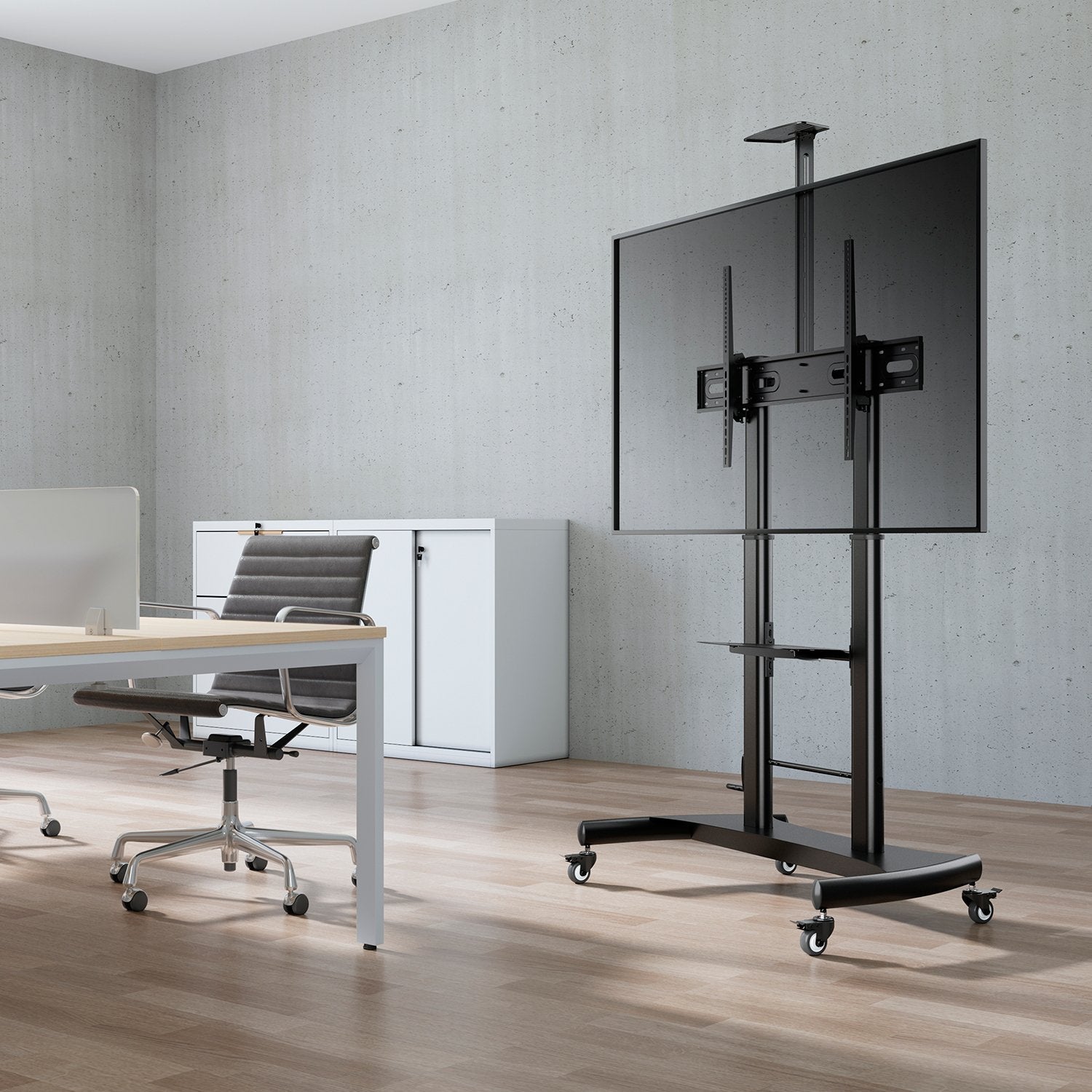 Aisens Soporte De Suelo Eco Con Ruedas Y Manivela - Bandeja Para Dvd Y Soporte De Camara Para Monitor/Tv - Hasta 100kg