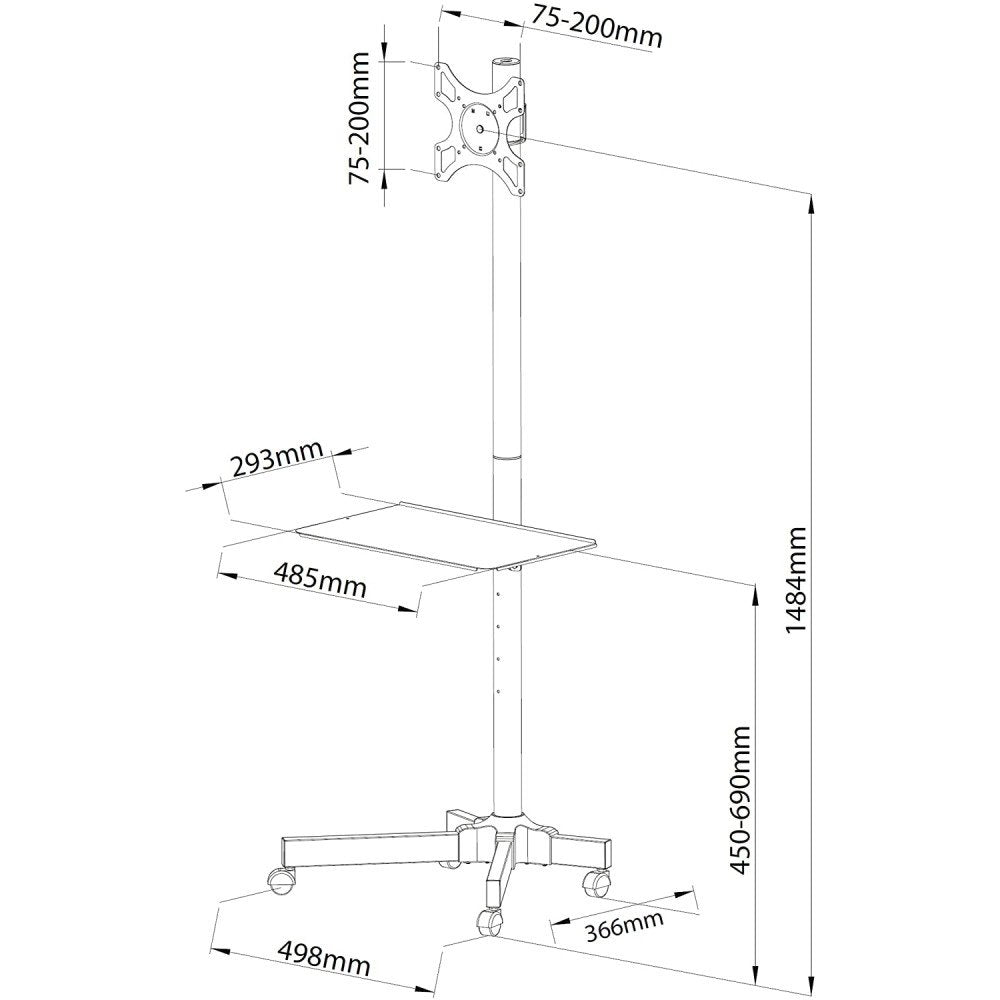 Techly Ica-Tr20 Soporte De Pie Para Pantalla Plana 94 Cm (37") Soporte De Suelo Con Ruedas Para Pantalla Plana Negro