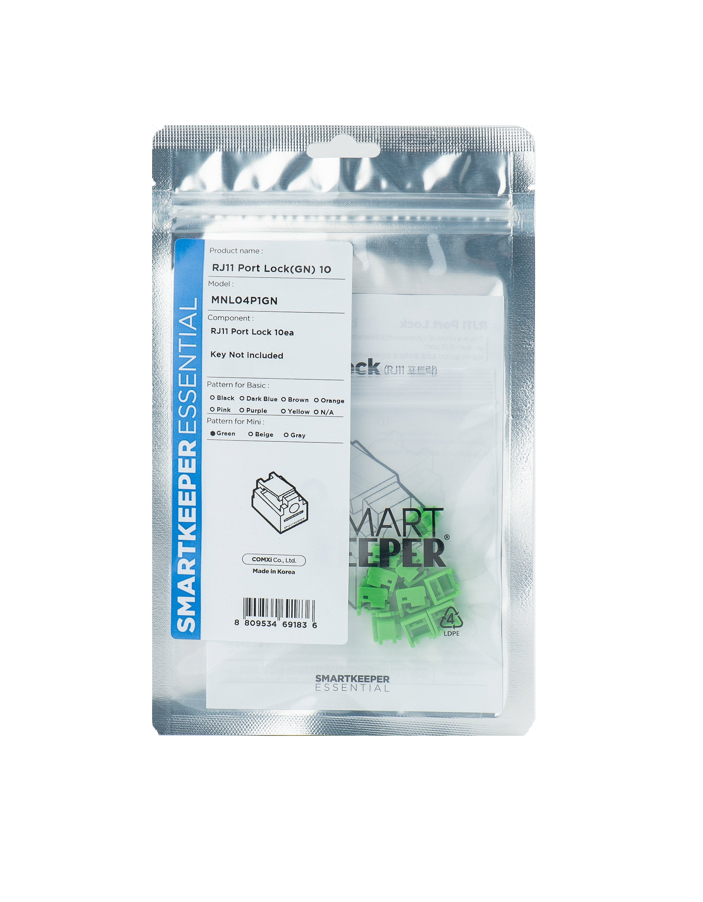Bloqueador Smartkeeper Mini "Puerto Rj11" Verde 10 Piezas.