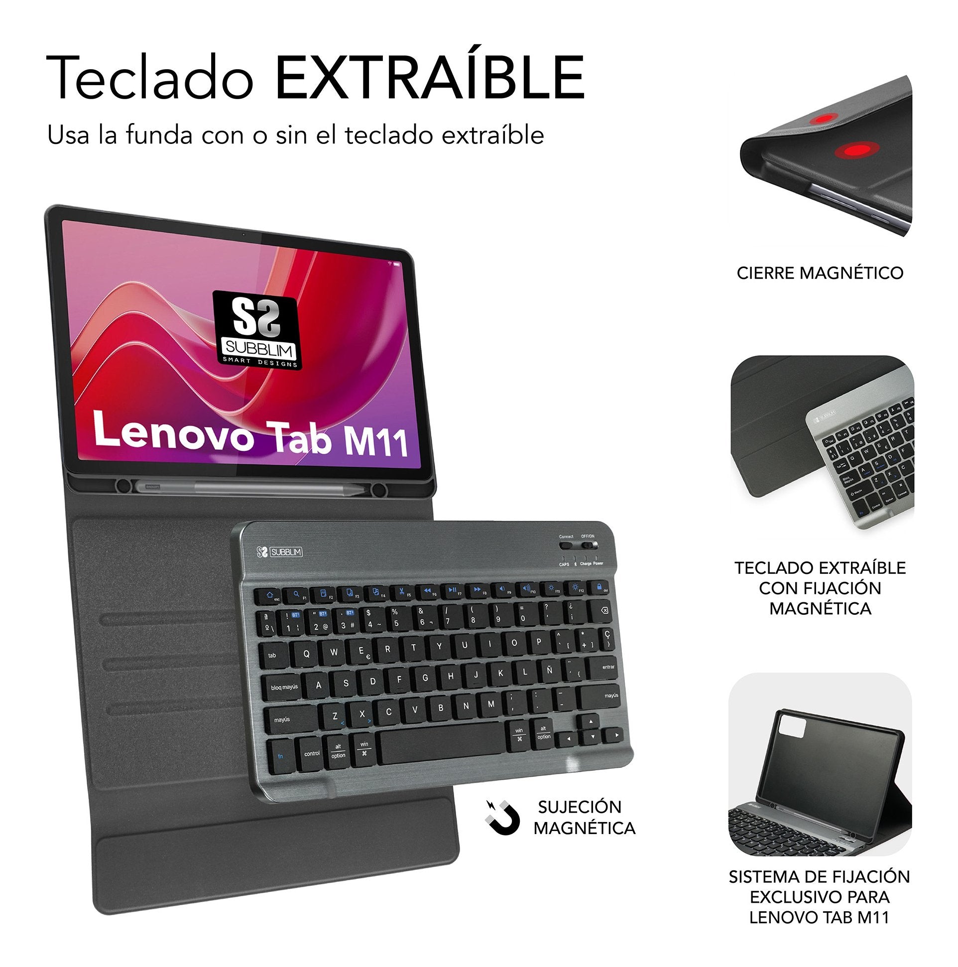 Teclado Español  Subblim Subkt3-Btl310  Para Móvil Qwerty Español Bluetooth Negro