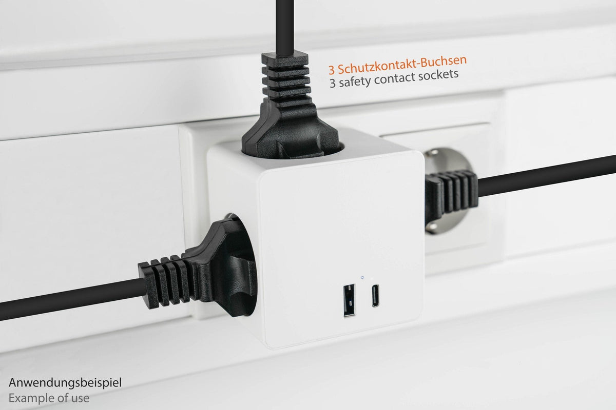 Enchufe Cubo Good Connections Kabelmeister  De 3 Vías, 2x Usb, Regleta Blanca, 1x Usb-C Pd 3.0 20w, 1x Usb-A 18w Sw01-W