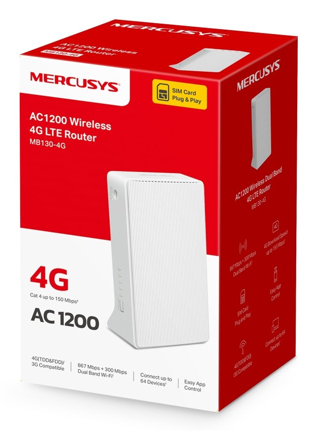 EAN 6957939001971 - Mercusys MB130-4G router inalámbrico Ethernet Doble banda (2,4 GHz / 5 GHz) Blanco imagen 3