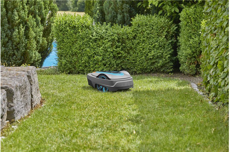 Gardena Robot Cortacésped Smart Sileno City 400m² Set Gris/Turquesa, Batería Li-Ion 2,0ah, Con Gateway Inteligente, Tecnología Lona 19605-60