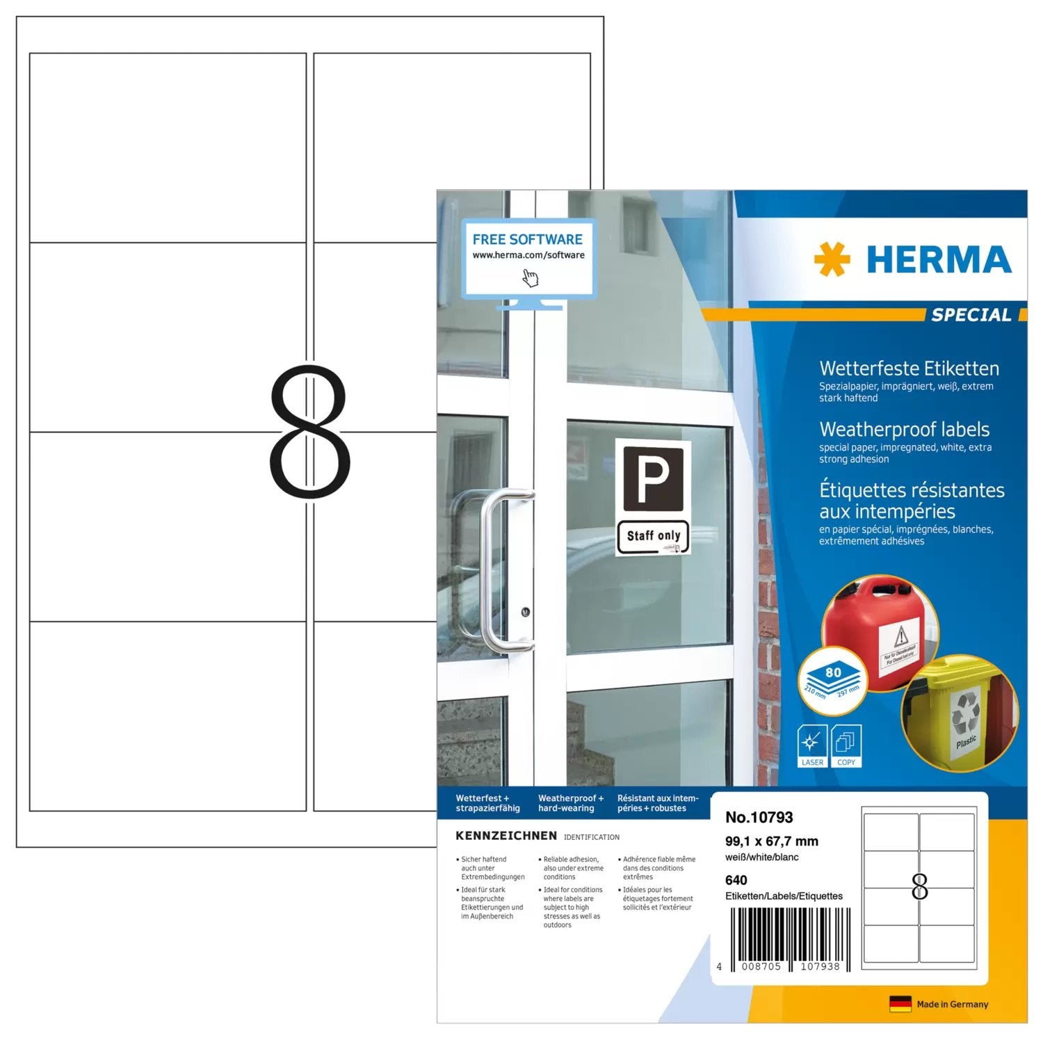 EAN 4008705107938 - HERMA 10793 etiqueta autoadhesiva Rectángulo Blanco 640 pieza(s) imagen 1