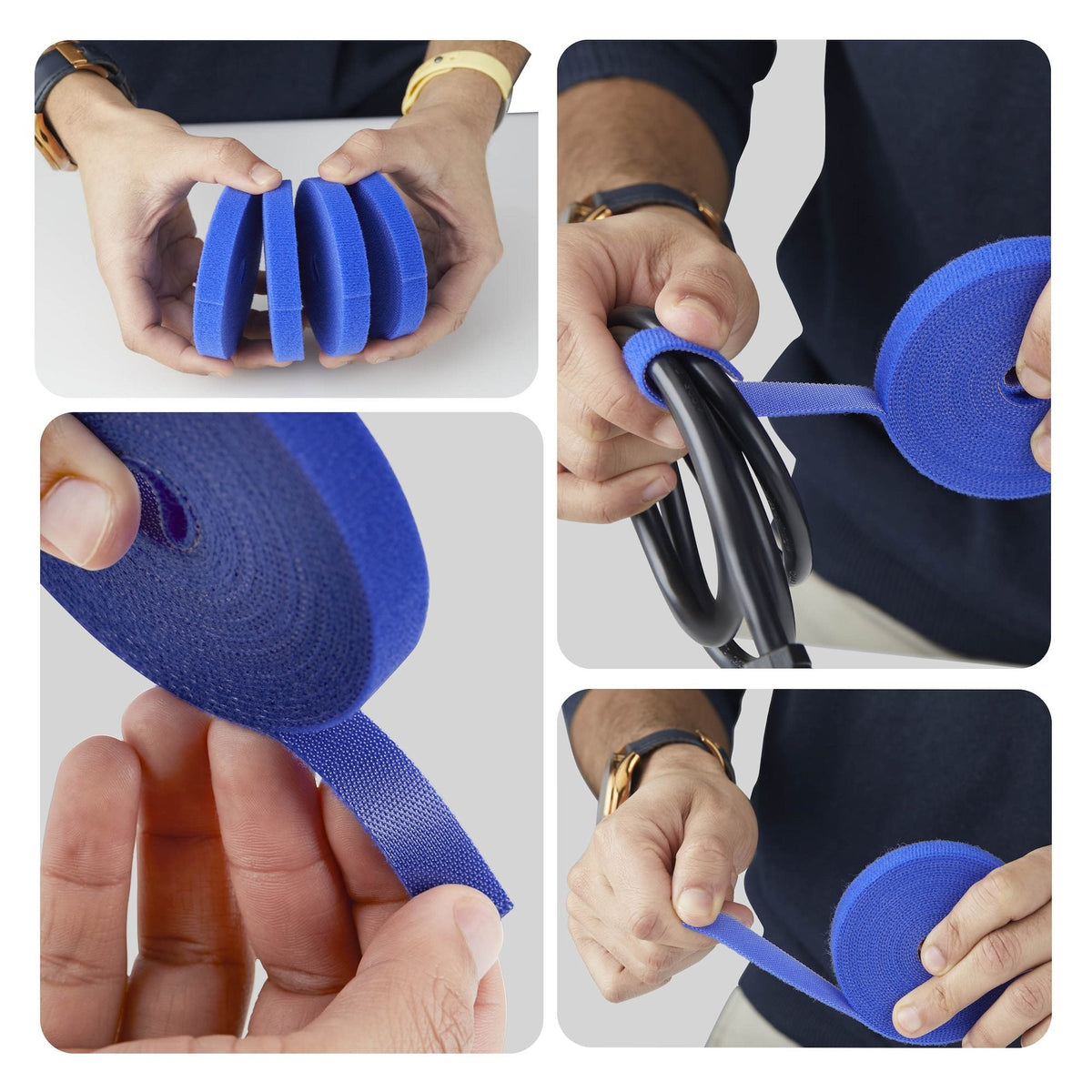 Startech.Com Pack De 4 4,6 M Cinta De Velcro-Grossrollen, 12,7 Mm Ancho, Azul, Zuschneidbare Y Reutilizable Brida Para Cables, Klettverschlussband De Stoff, Brida Para Cables Con Cierre De Velcro, Universal, Azul