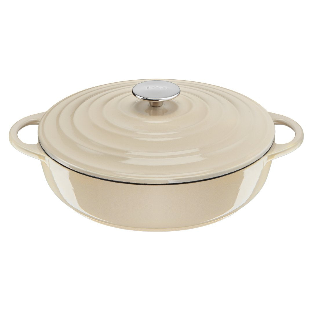 Tefal Servierpfanne Lov Gusseisen Ø 28cm (Beige, Mit Deckel, 3,8 Liter) E25972