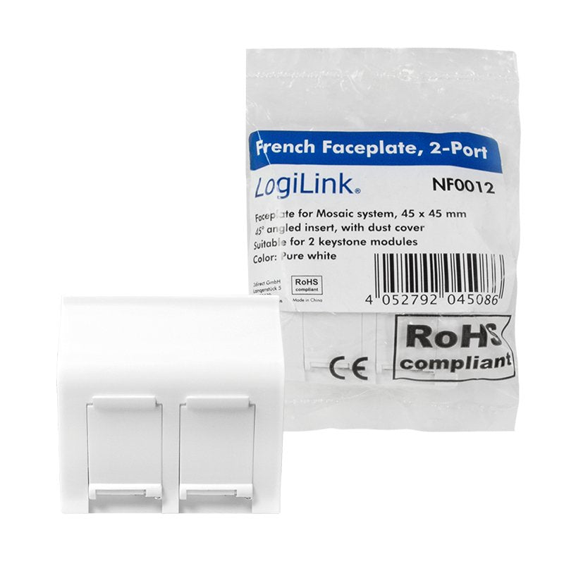 Zub Logilink French Face Plate 45*45 Mm 2-Port White,  45° Type