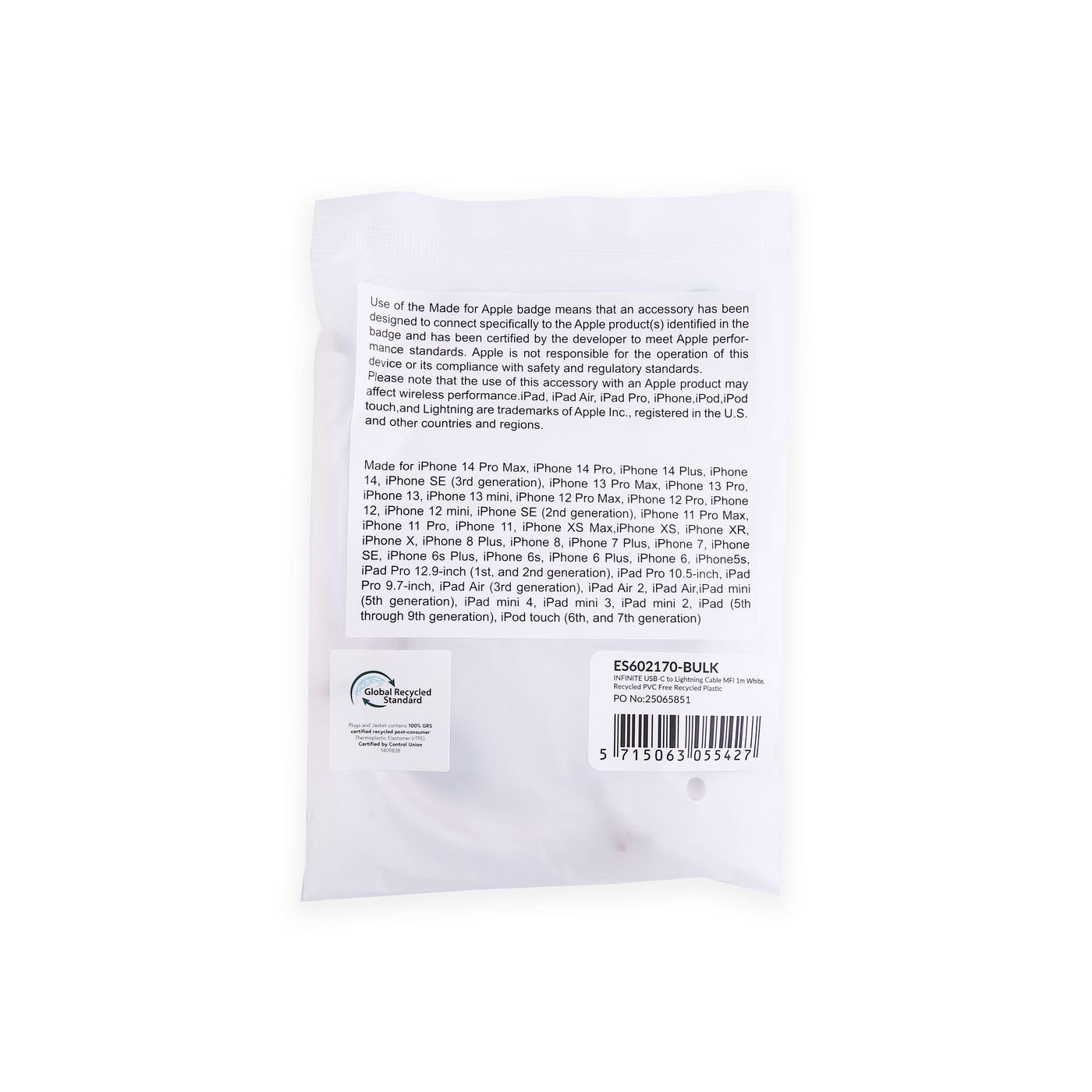 EAN 5715063055427 - eSTUFF ES602170-BULK cable de conector Lightning 1 m Blanco imagen 3