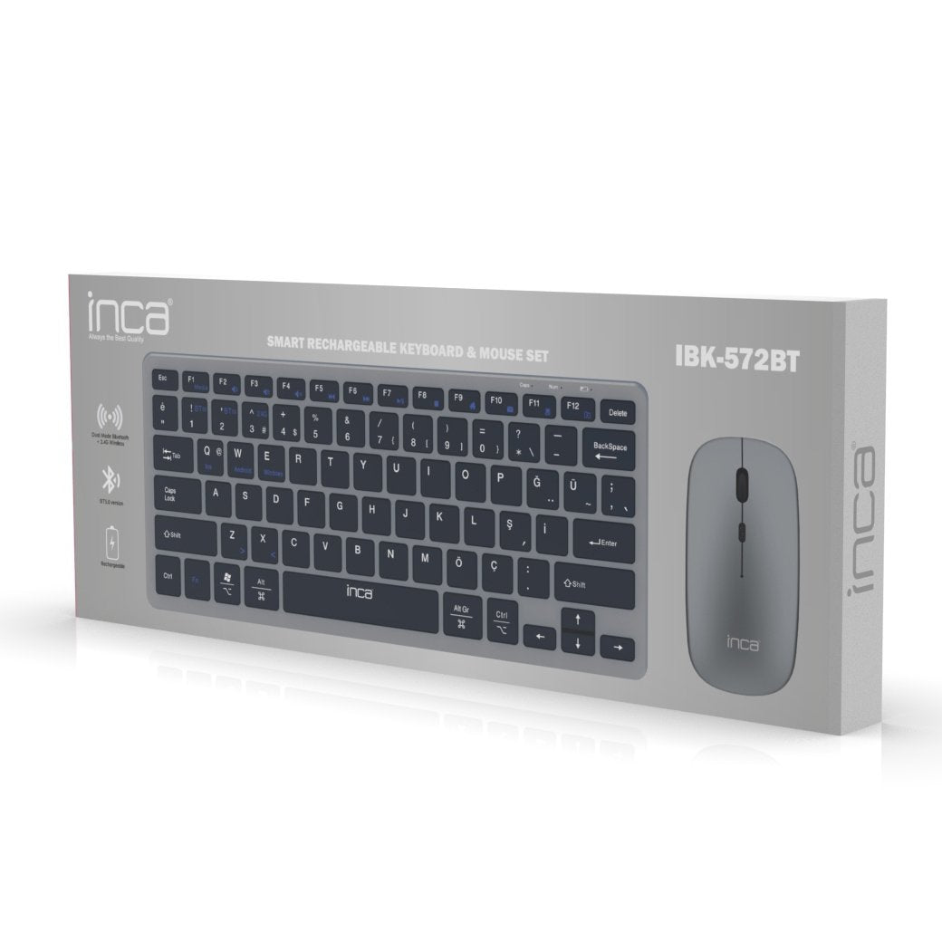 Teclado Aleman + Ratón Inca Ibk-572bt Rf Wireless + Bluetooth Negro