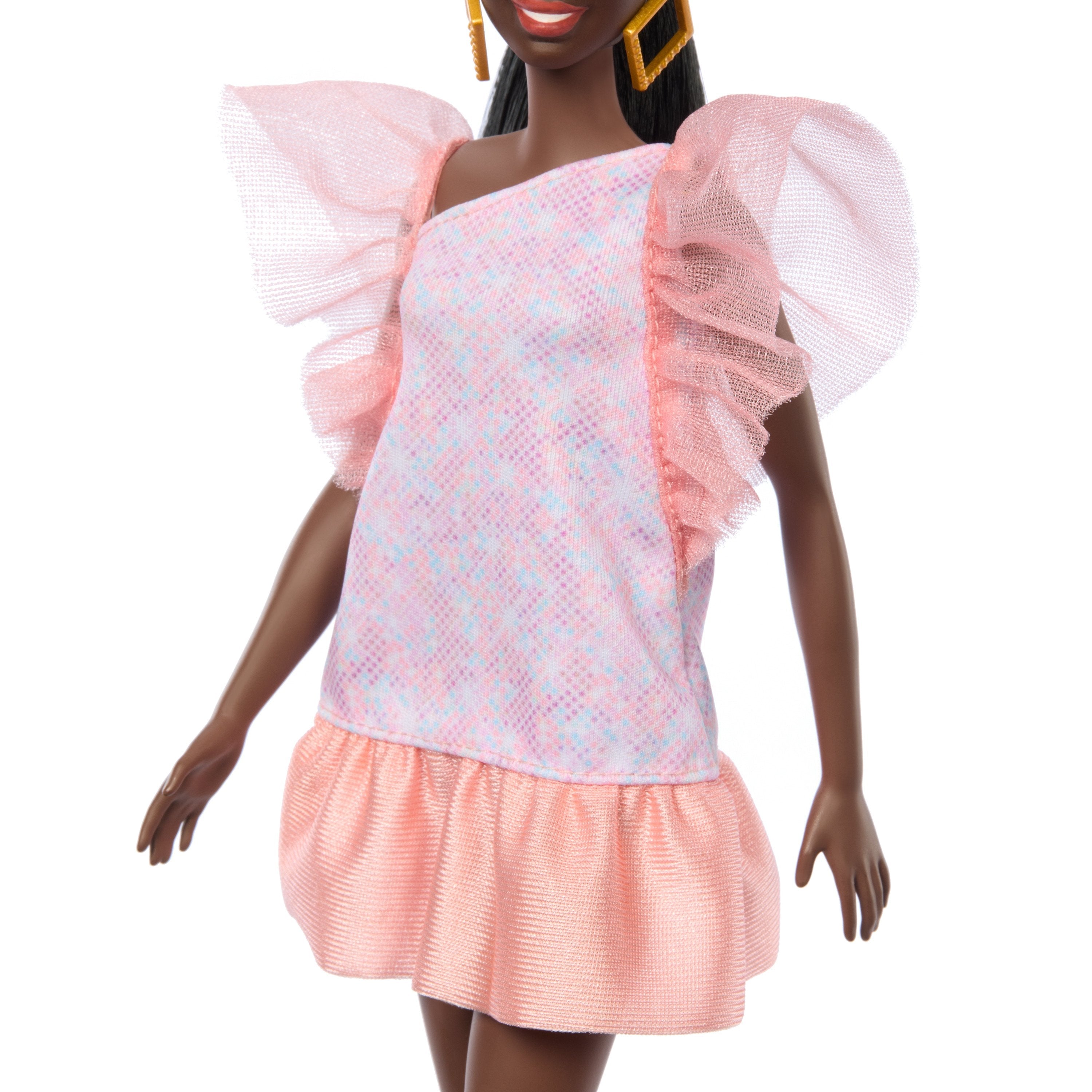 Muñeca Mattel Barbie Fashionistas Doll Vestido Color Melocotón Con Mangas Abullonadas