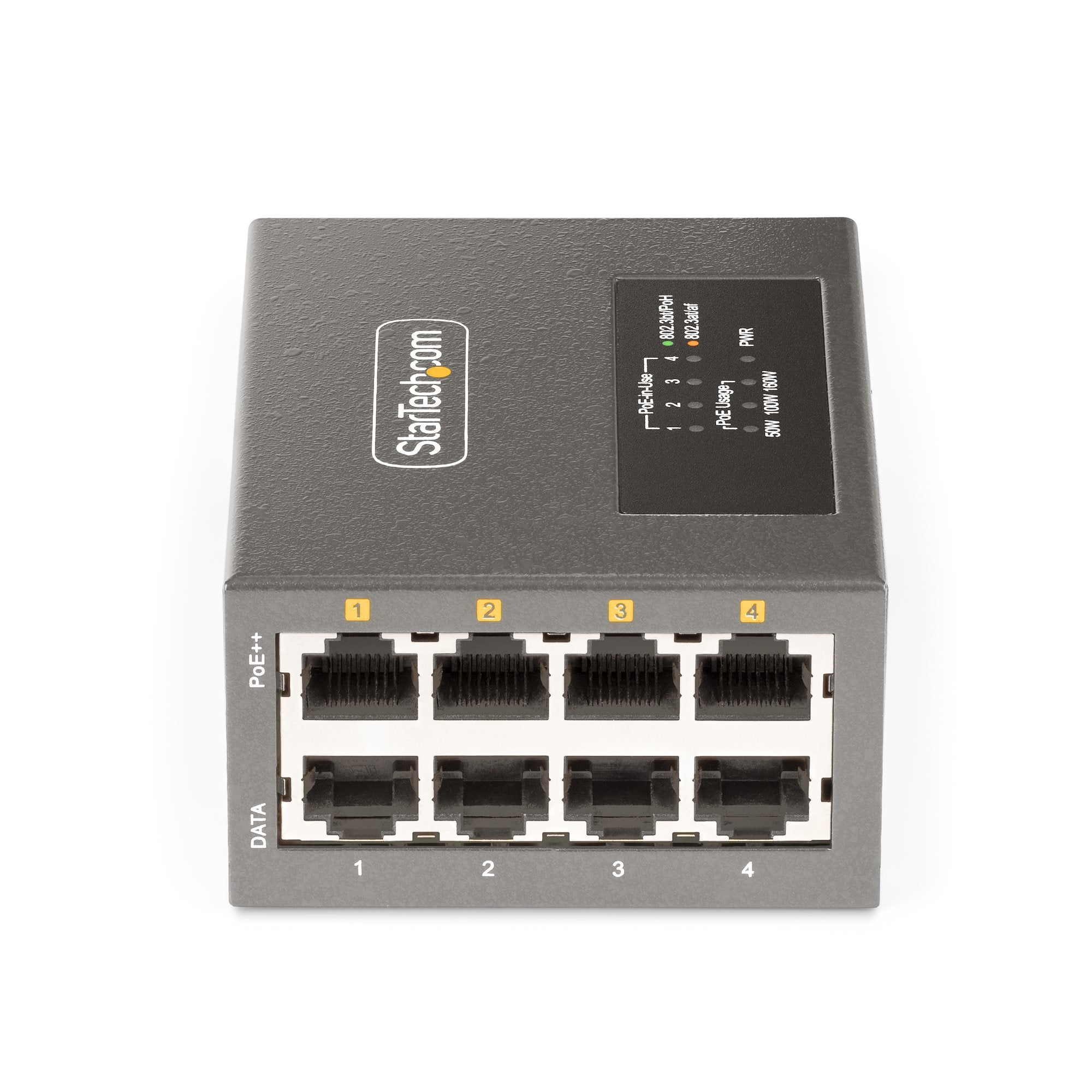 Startech.Com Switch Poe / Poe+ / Poe++ 802.3af/802.3at/802.3bt De 4 Puertos - 95w - 160w De Capacidad De Potencia - Inyector Power Over Ethernet 5g [Nbase-T] - Sin Gestionar - Para Carril Din / Pared